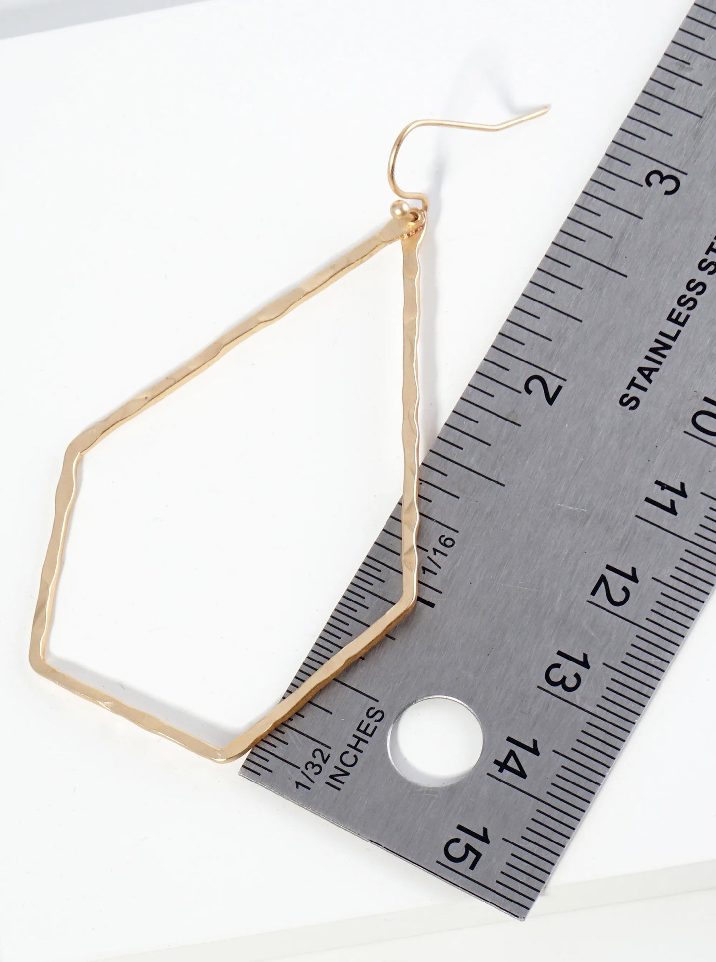 Hammered Metal Long Pentagon Drop Dangle Earrings