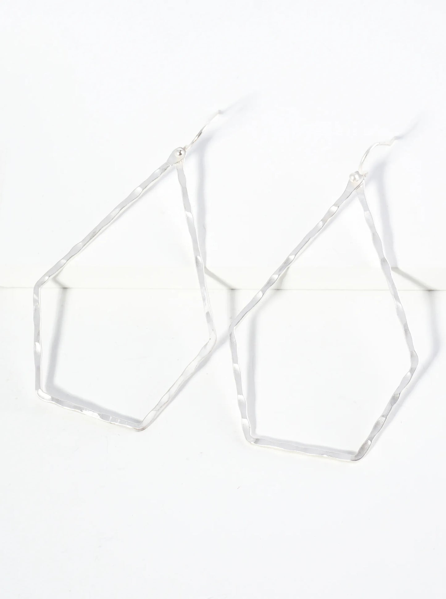 Hammered Metal Long Pentagon Drop Dangle Earrings