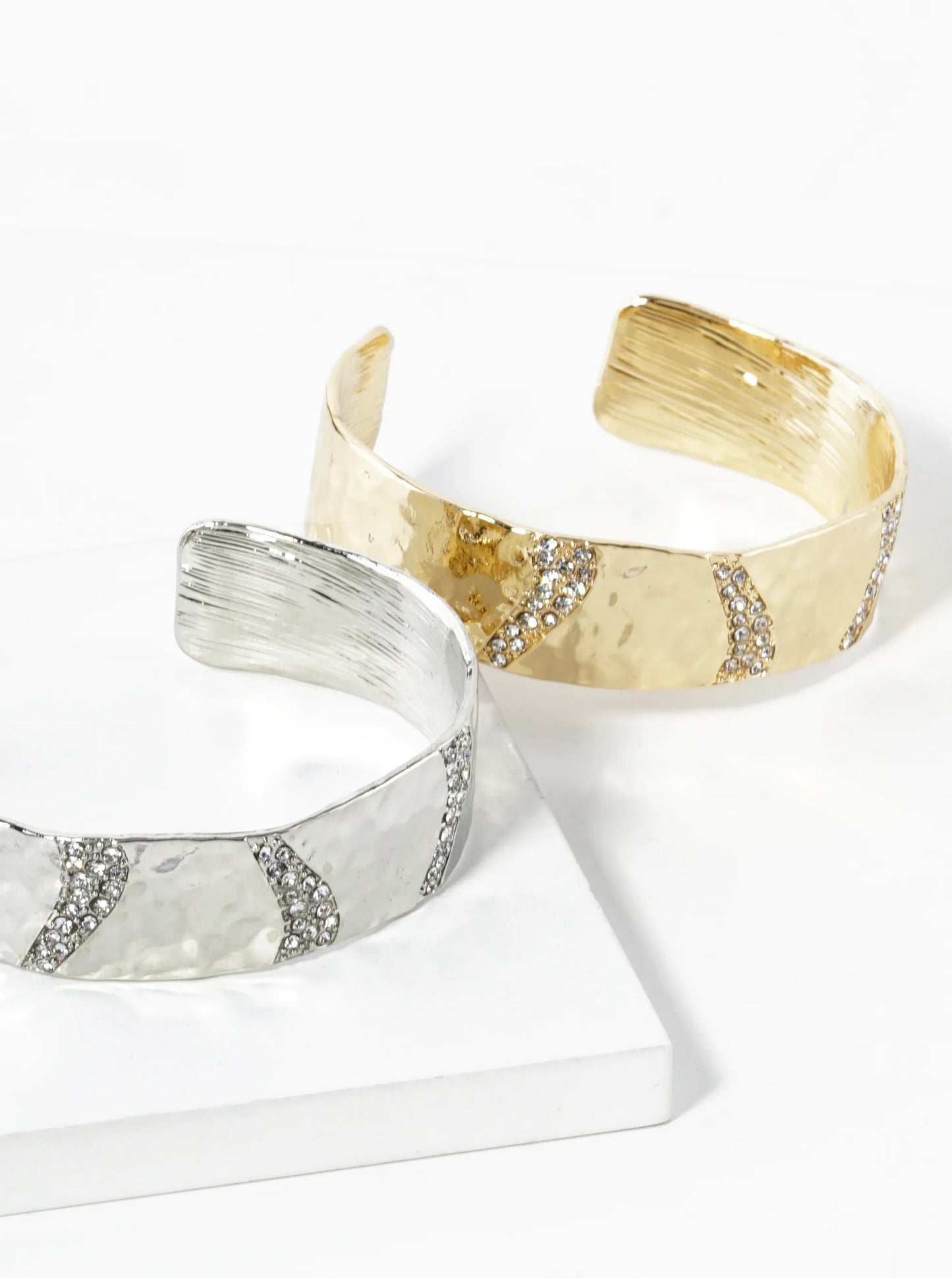 Hammered Metal Milky Way Crystal Pave Cuff Bracelet