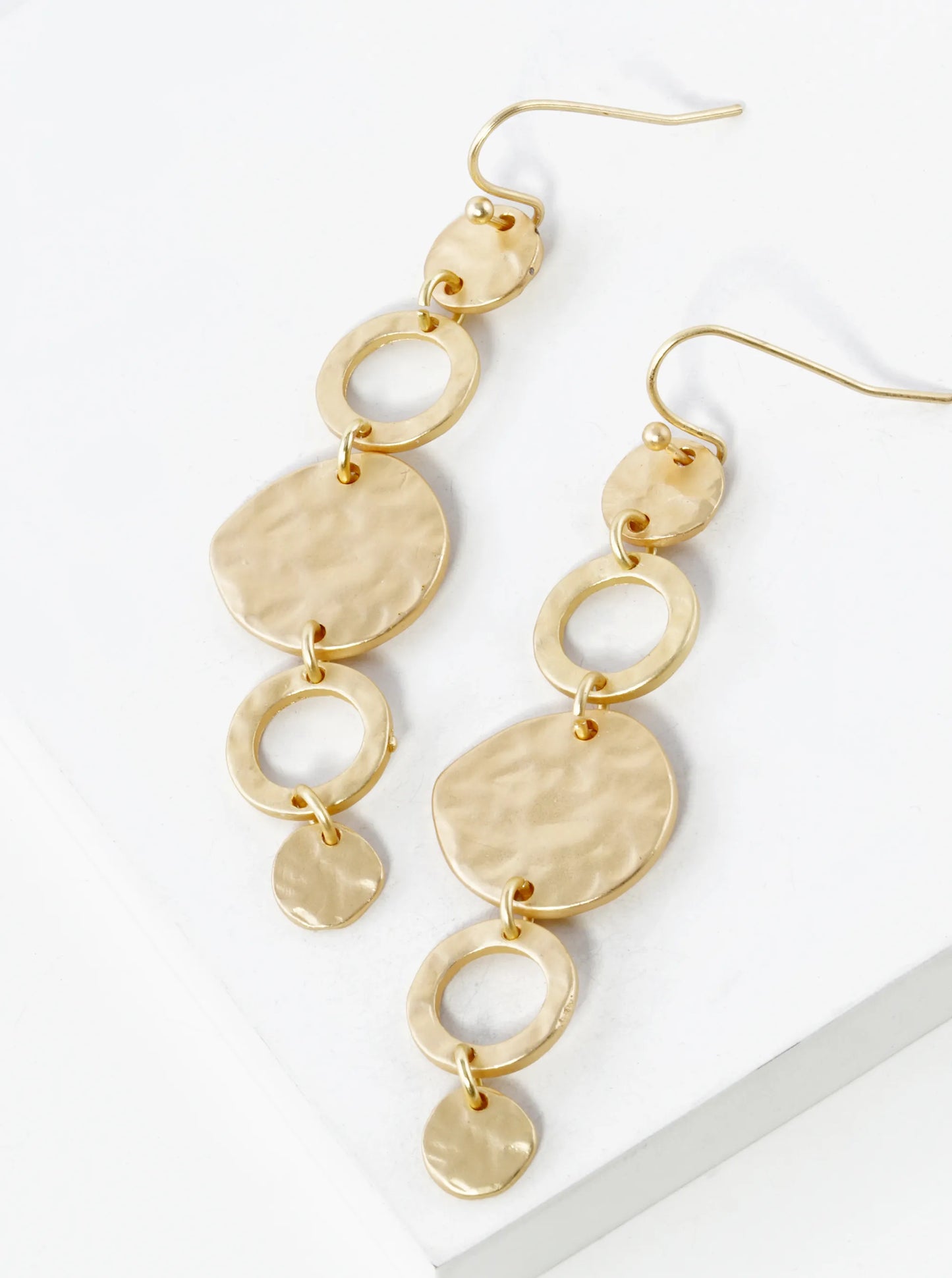 Hammered Metal Multi Circle Disc Drop Dangle Earrings