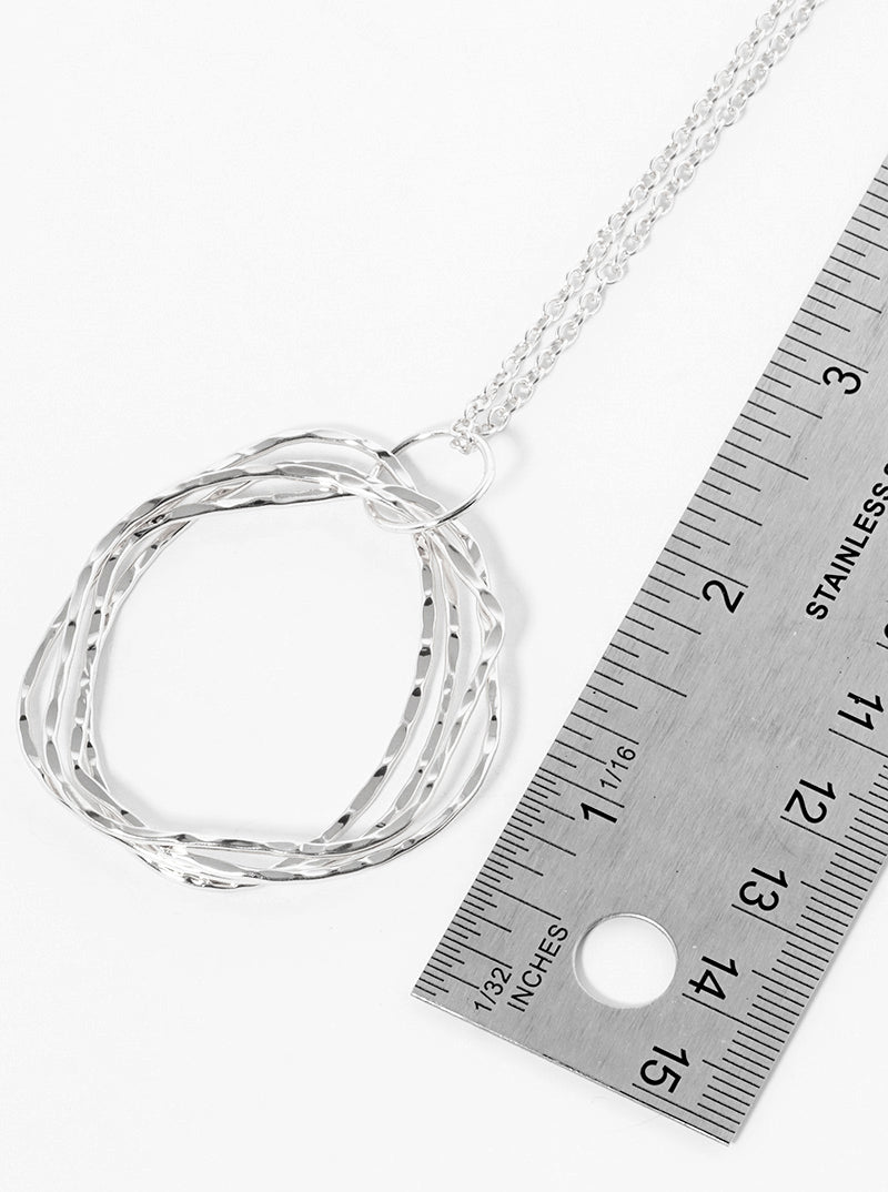 Hammered Metal Multi Organic Circle Pendant Long Necklace