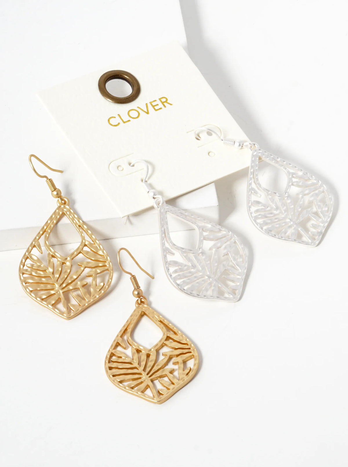 Hammered Metal Nature Inspired Filigree Dangle Drop Earrings