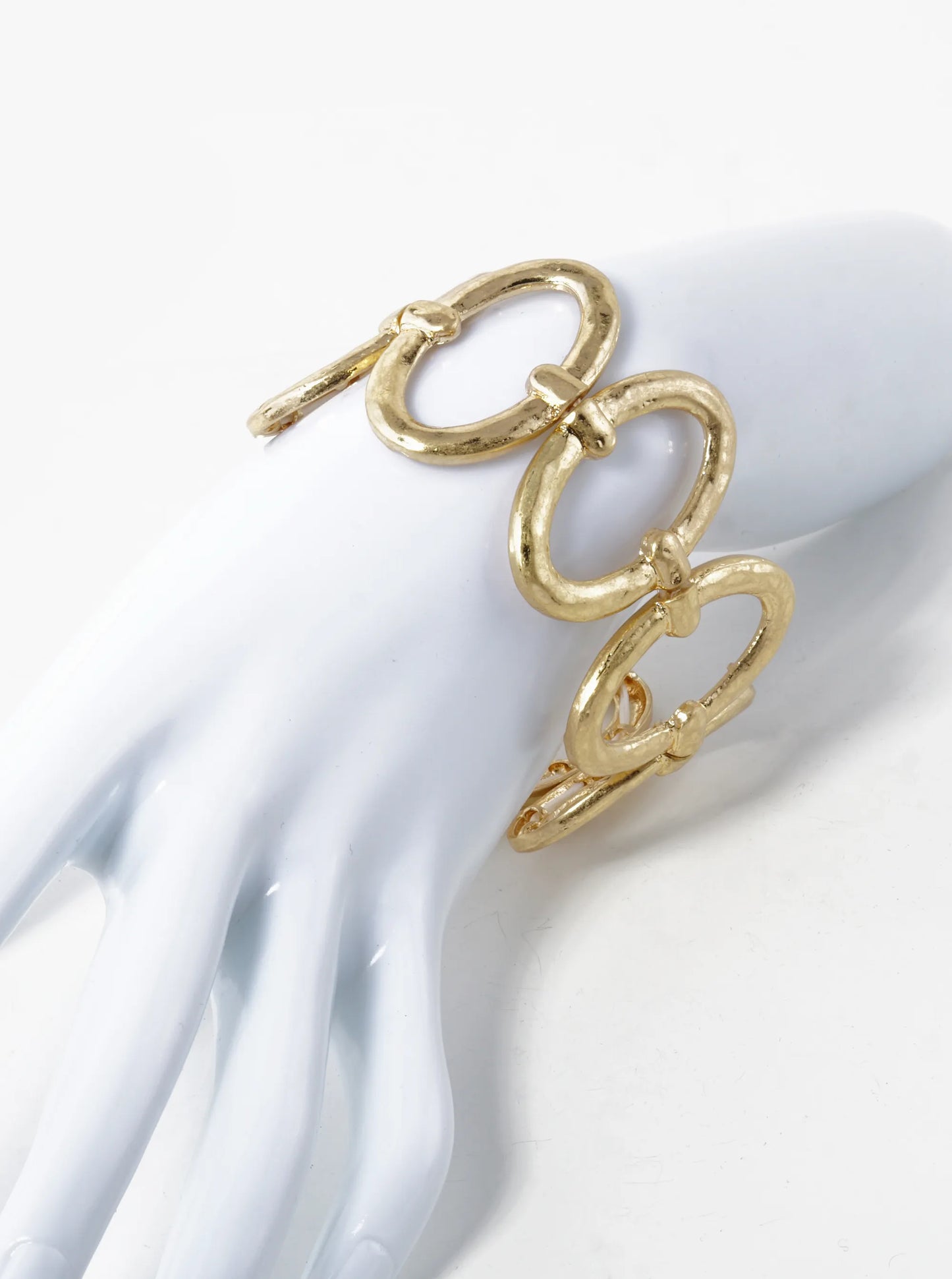 Hammered Metal Oval Cast Linked Stretch Bracelet