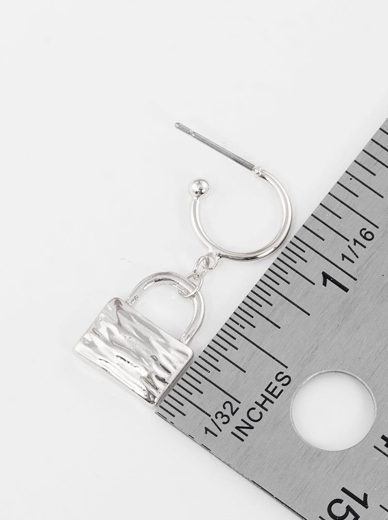 Hammered Metal Padlock Drop 10mm Huggie Hoop Earrings