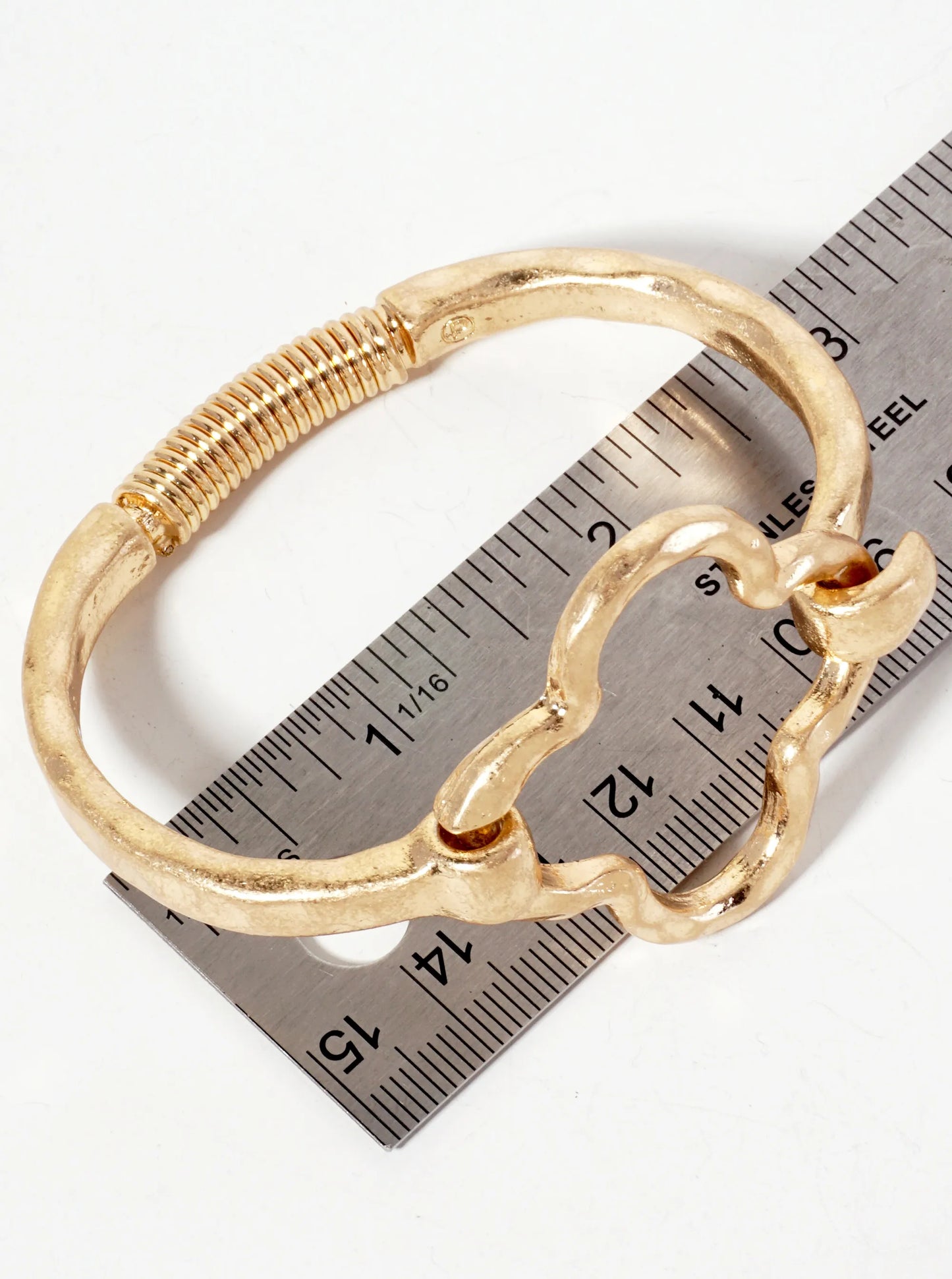 Hammered Metal Quatrefoil Hook Clasp Hinged Bracelet