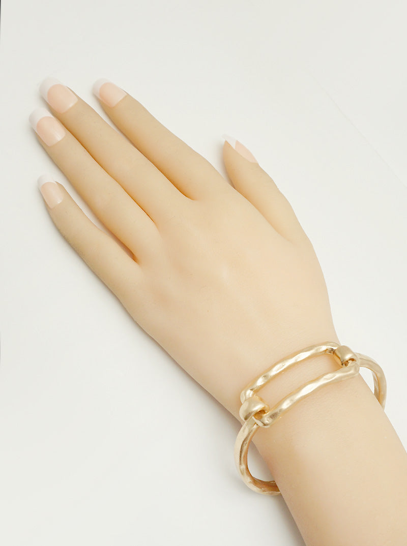Hammered Metal Rectangle Hook Clasp Hinged Bracelet