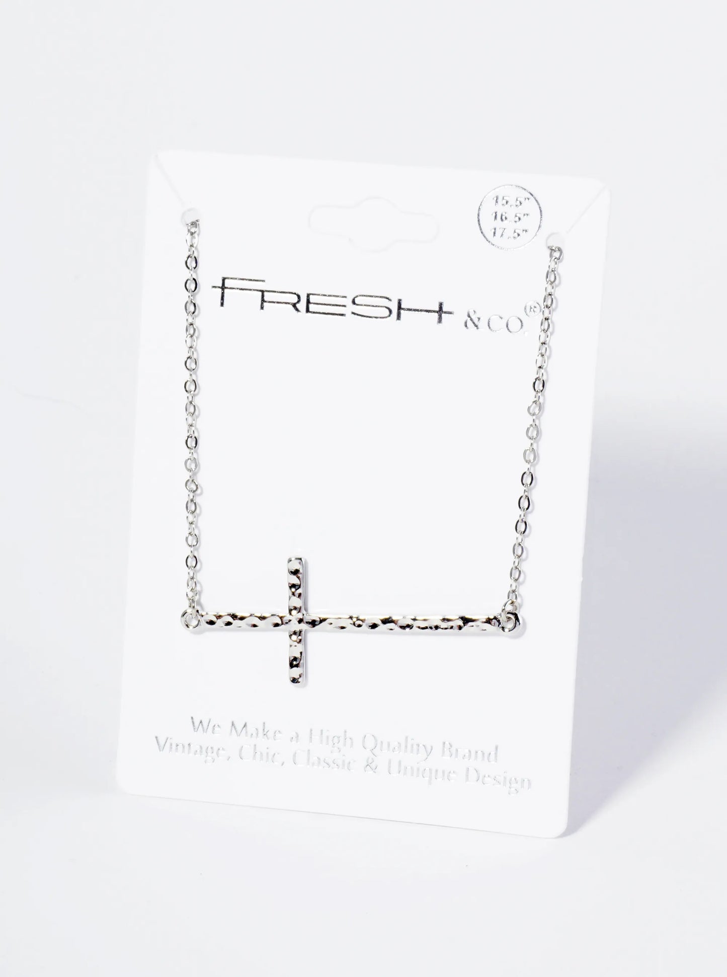 Hammered Metal Sideways Cross Pendant Necklace