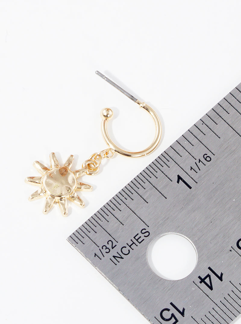 Hammered Metal Sun Drop 10mm Huggie Hoop Earrings