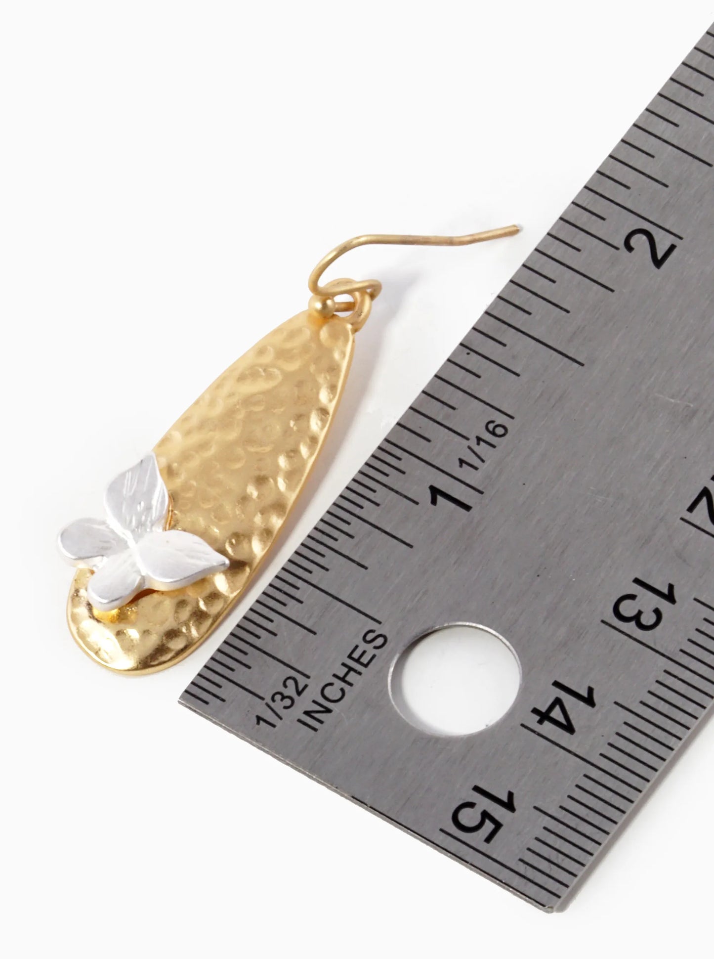 Hammered Metal Teardrop Butterfly Dangle Drop Earrings