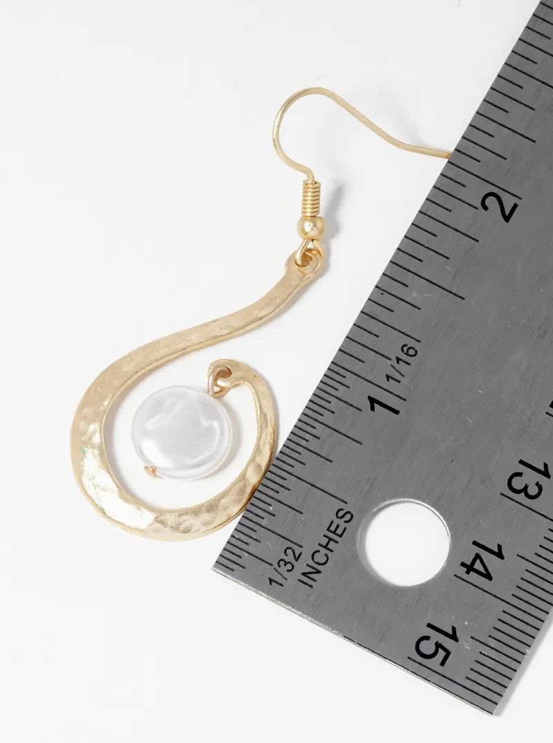 Hammered Metal Teardrop With Pearl Dangle Drop Earrings