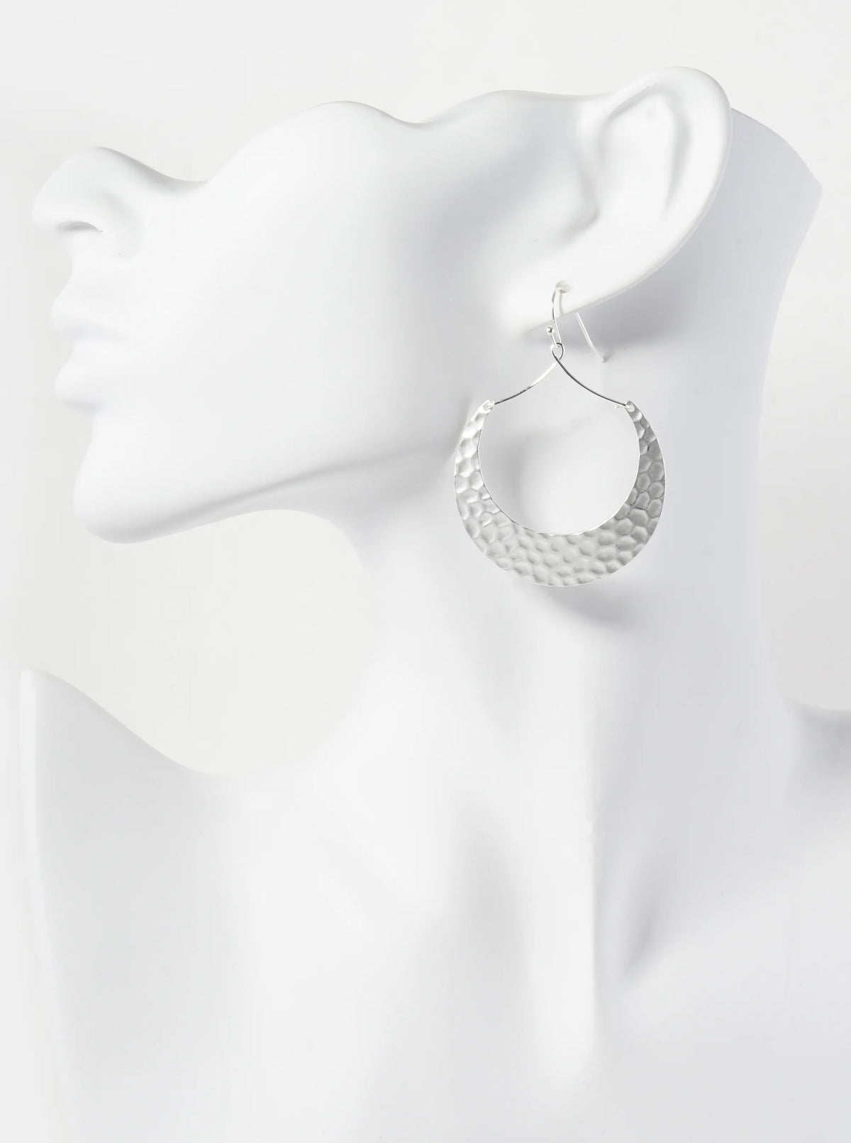 Hammered Metal Wired Crescent Moon Drop Dangle Earrings