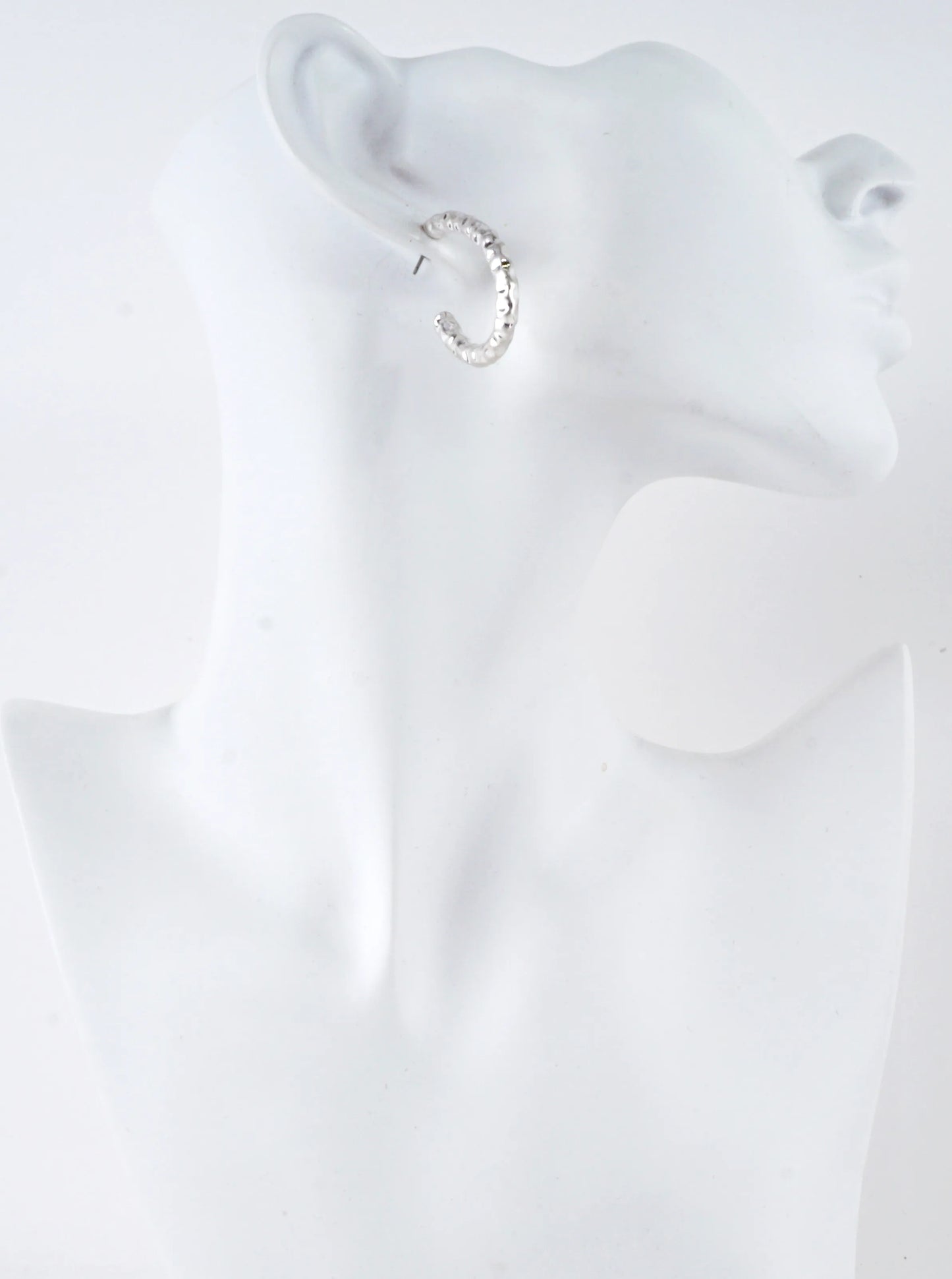 Hammered Organic Elongated Oval Hoop Earrings