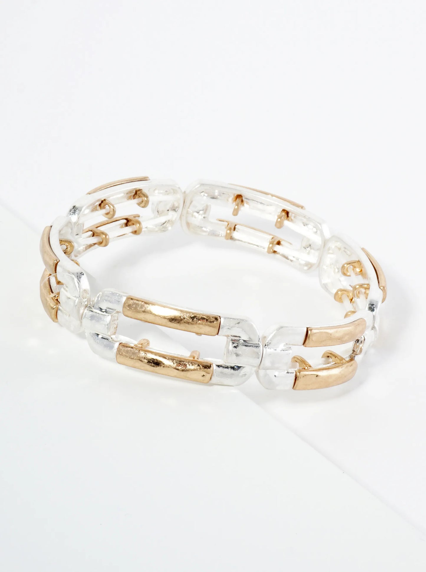 Hammered Oval Cast Linked Stretch Bracelet