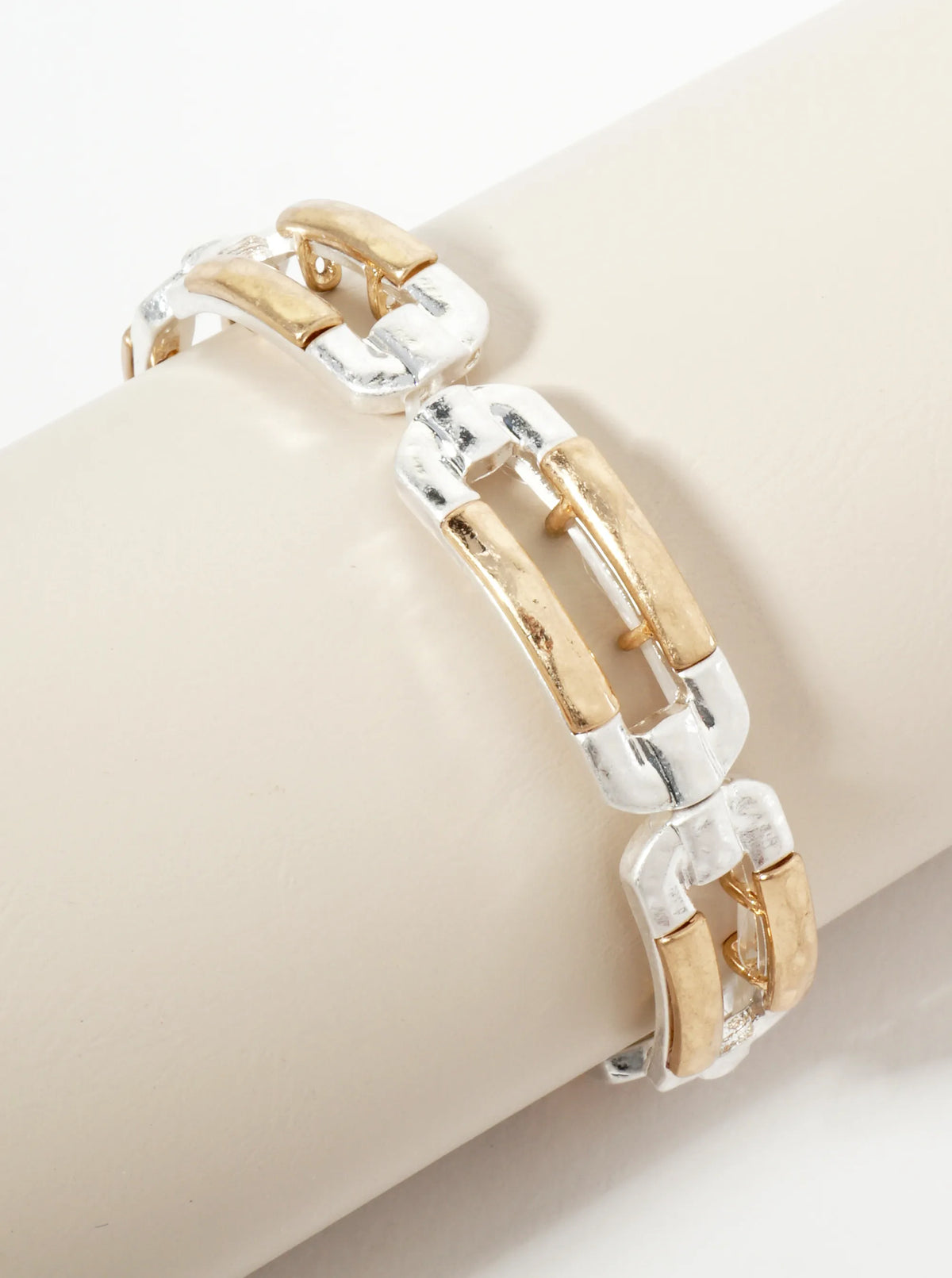 Hammered Oval Cast Linked Stretch Bracelet