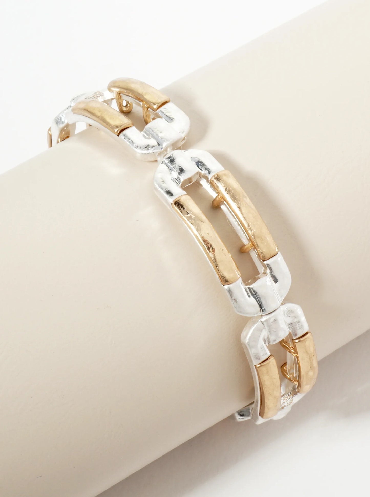 Hammered Oval Cast Linked Stretch Bracelet