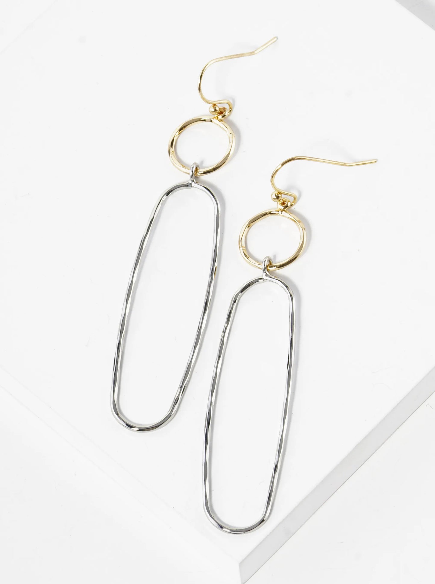 Hammered Oval Drop Lightweight Brass Dangle Earrings