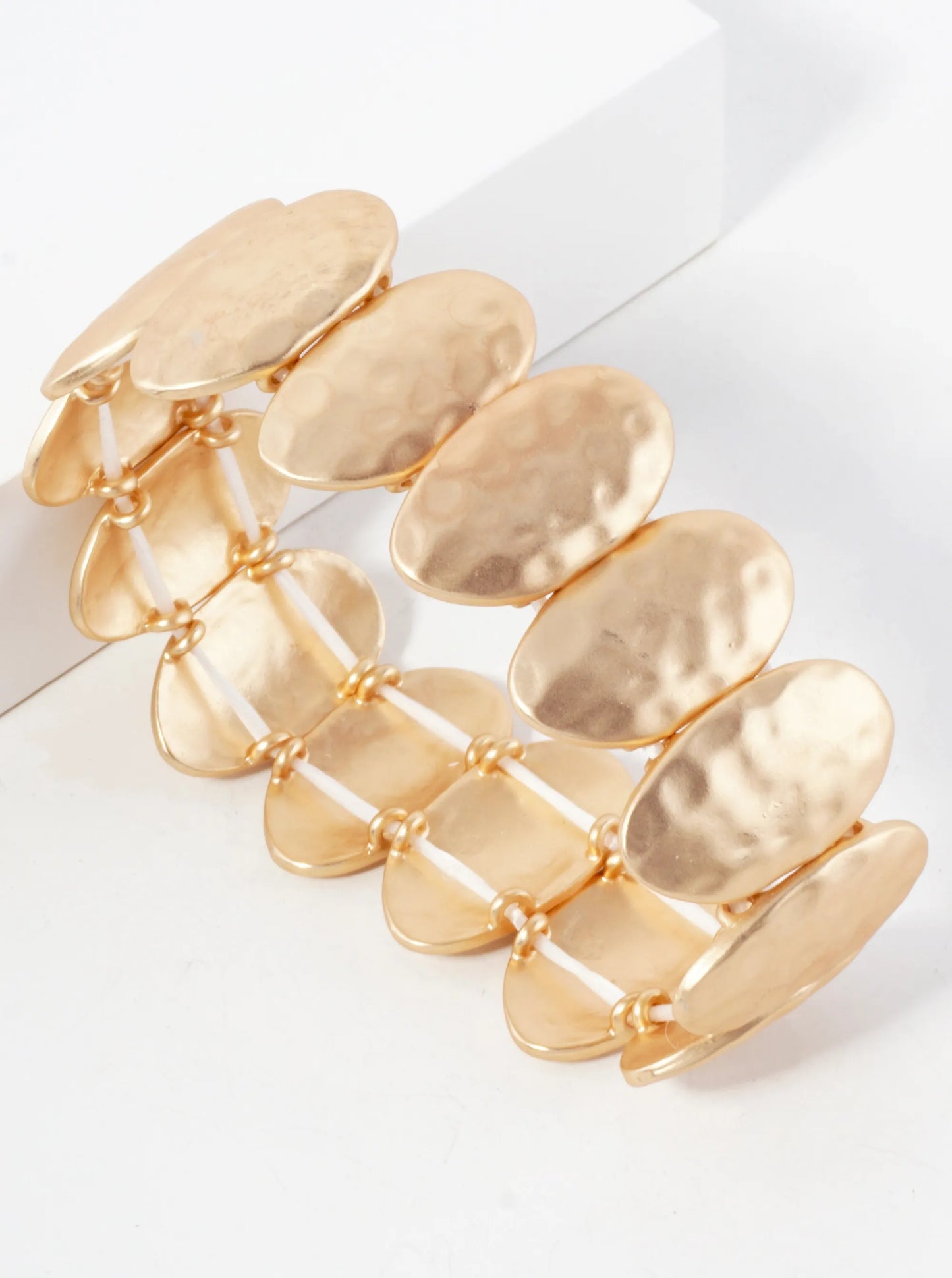 Hammered Oval Metal Stretch Bangle Bracelet