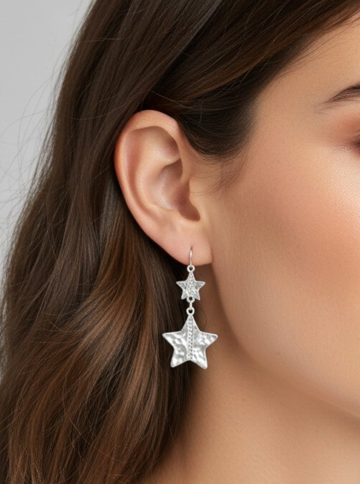 Hammered Star Crystal Drop Earrings