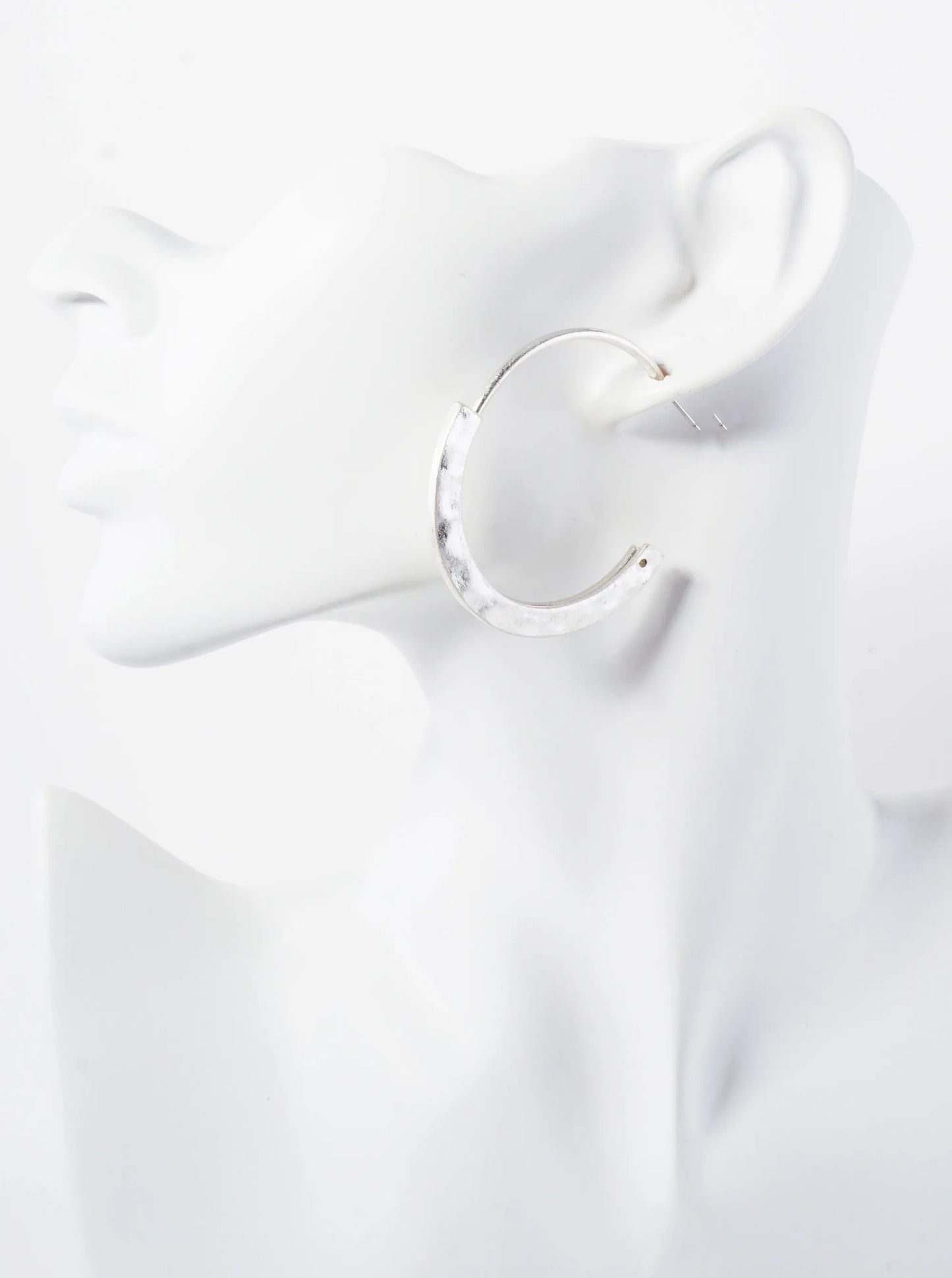 Hammered-Texture 40mm Artisanal Open Hoop Earrings