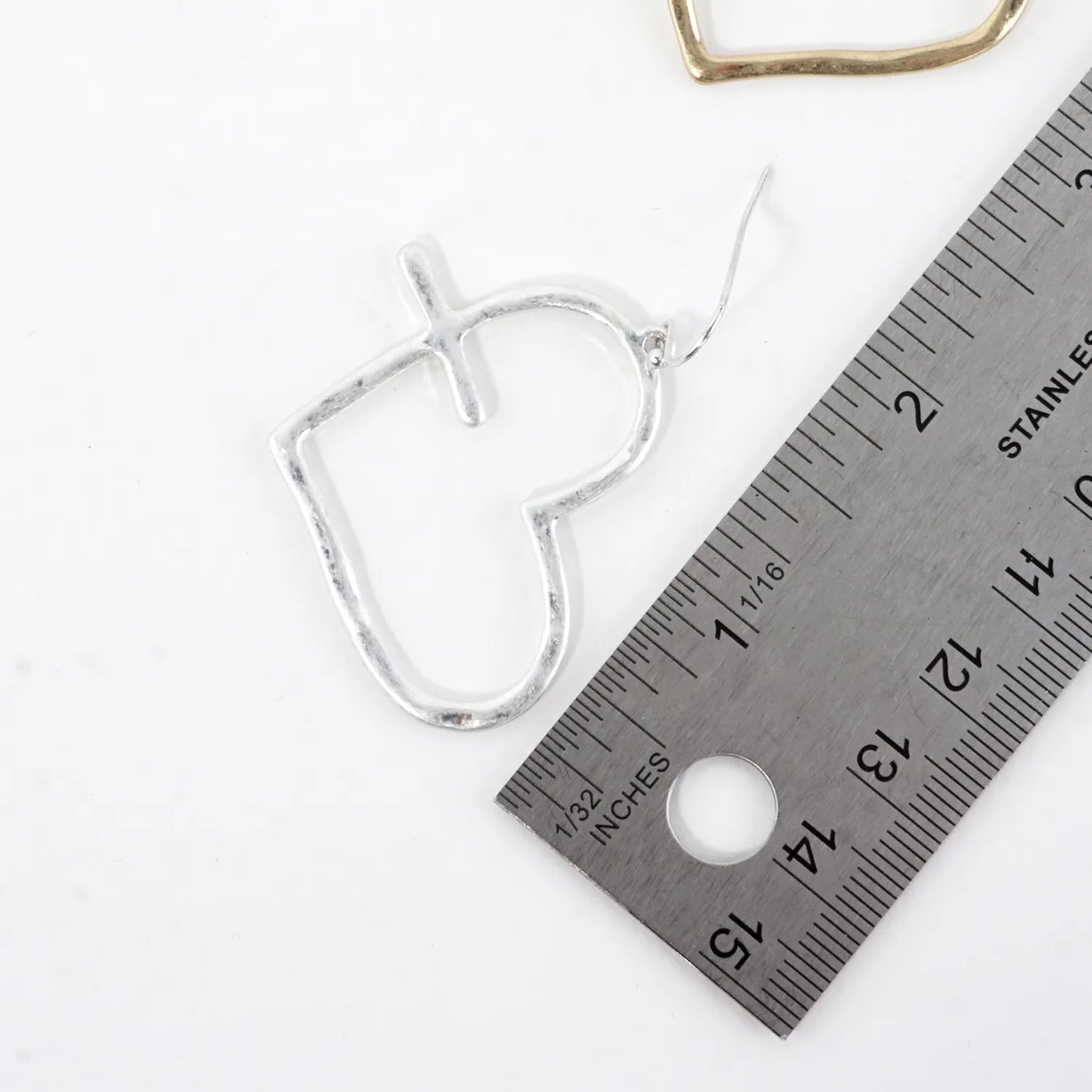 Hammered-Texture Cross-Heart Combined Earrings
