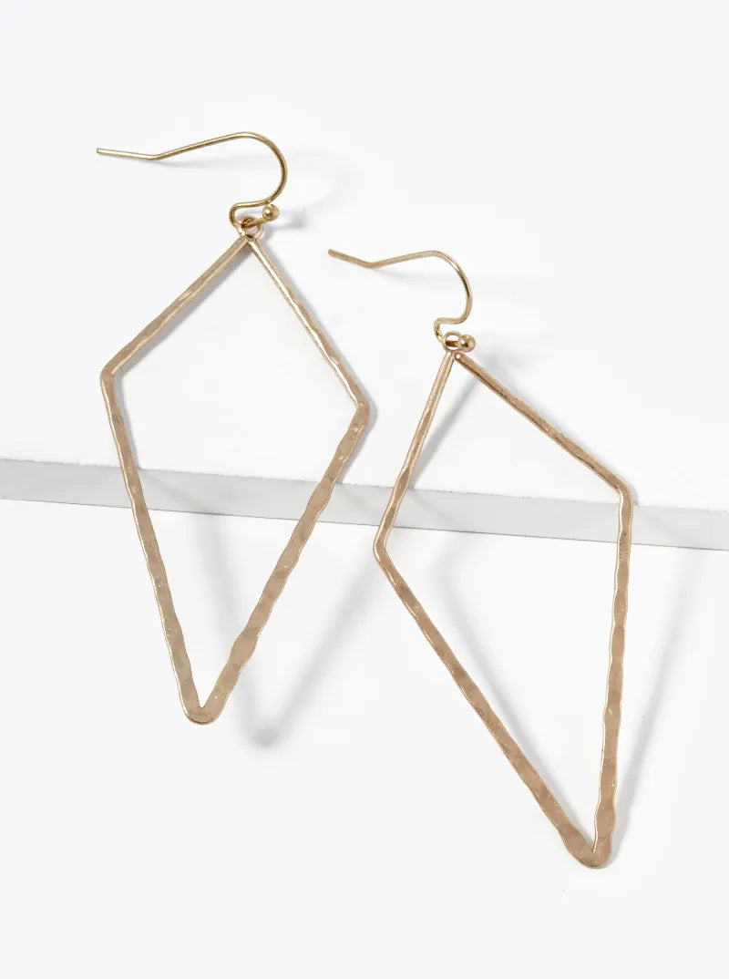 Hammered Texture Diamond Shape Drop Dangle Earrings