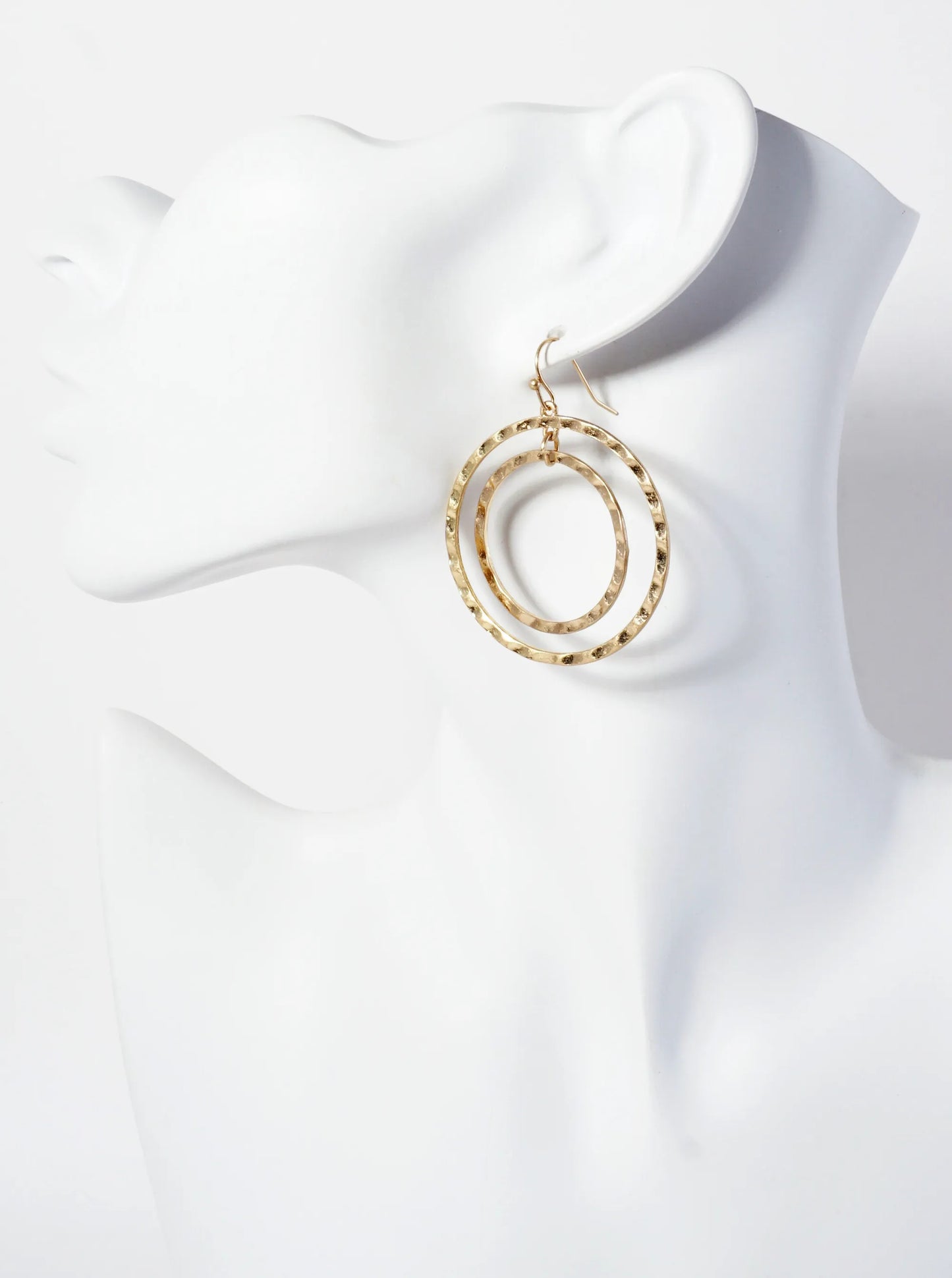 Hammered-Texture Double Circle Dangle Drop Earrings