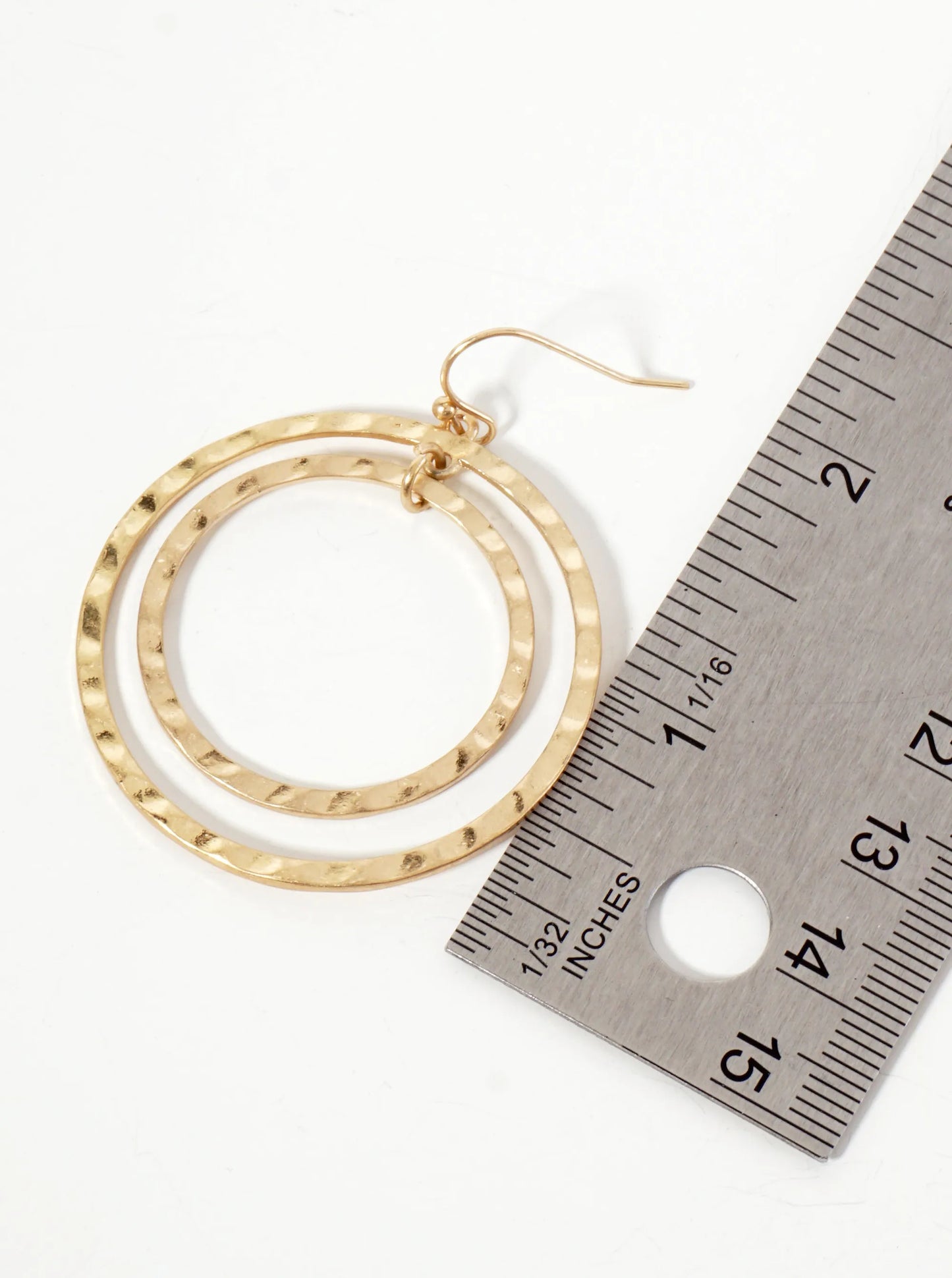 Hammered-Texture Double Circle Dangle Drop Earrings