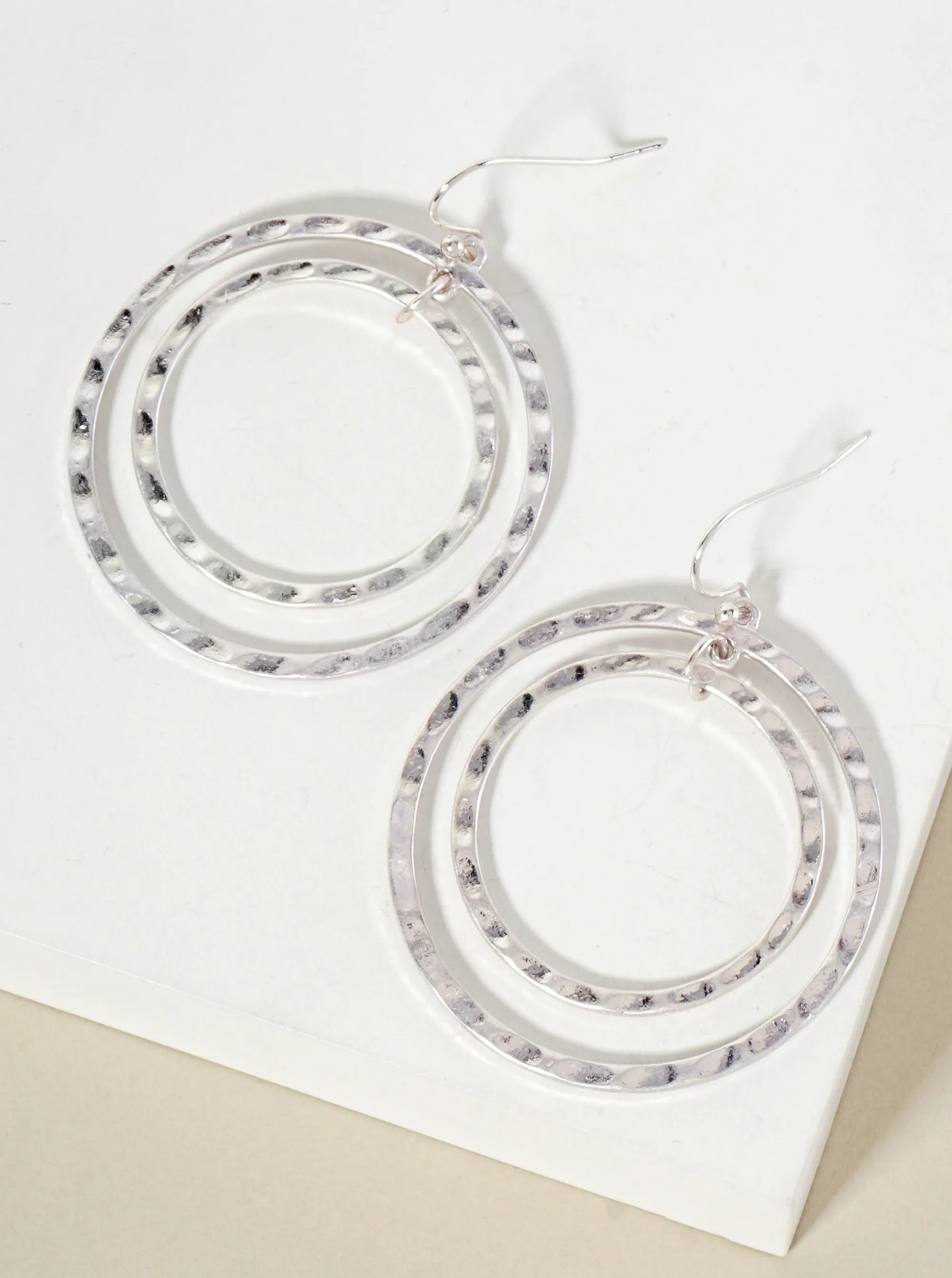 Hammered-Texture Double Circle Dangle Drop Earrings
