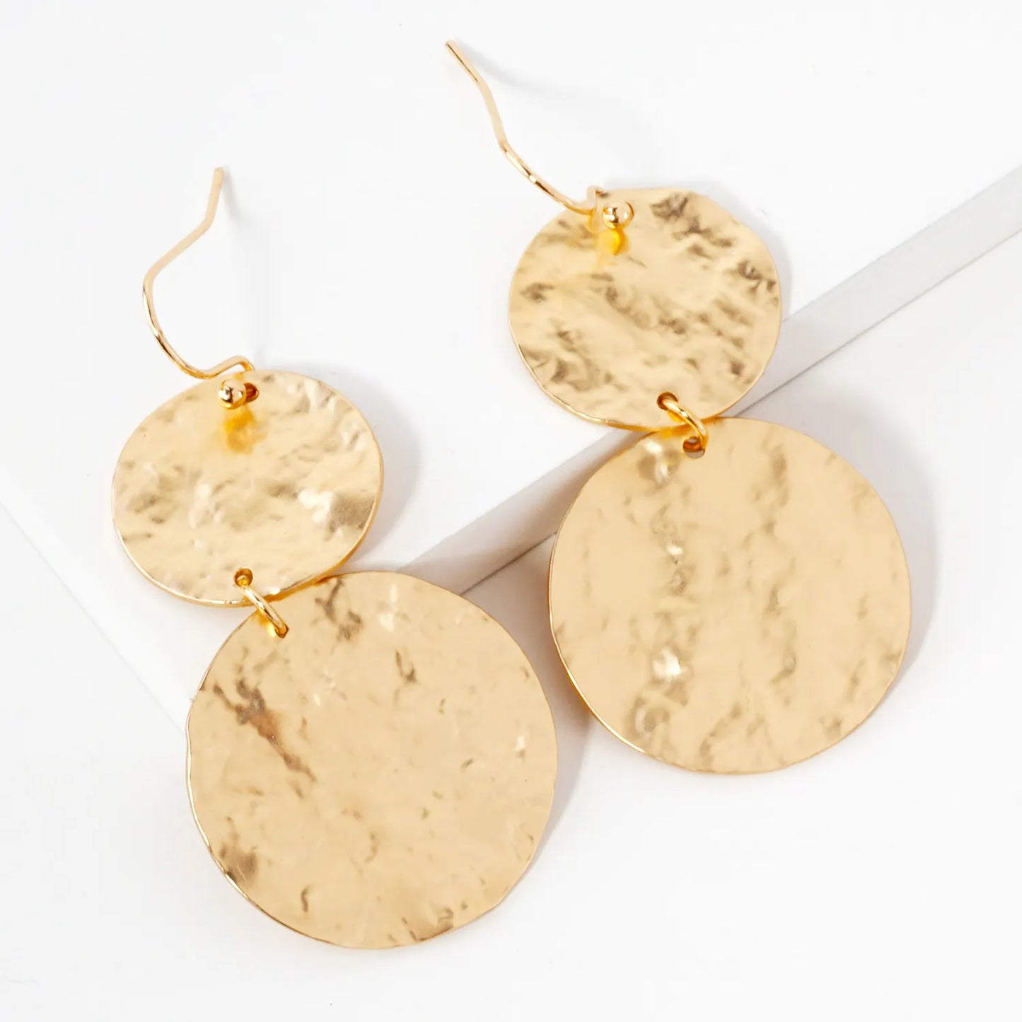 Hammered-Texture Double Circle Drop Earrings