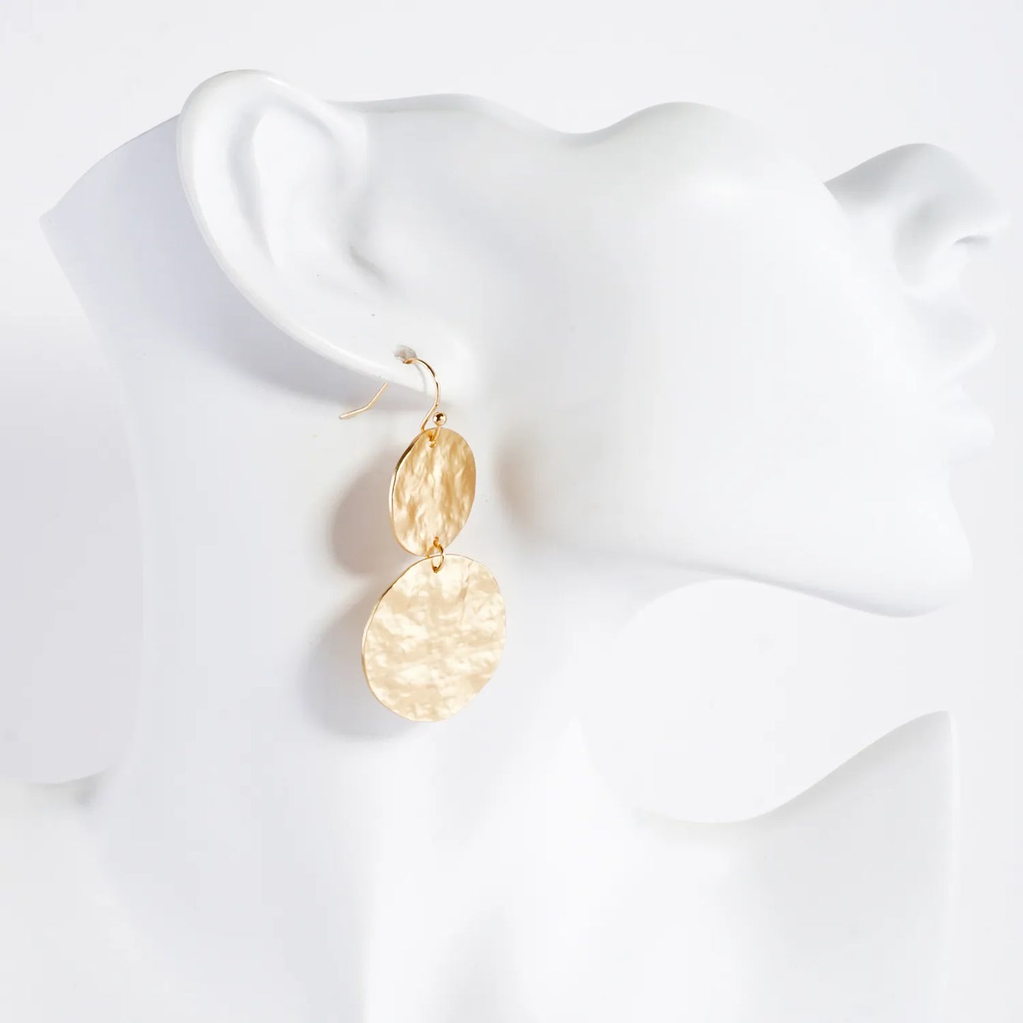 Hammered-Texture Double Circle Drop Earrings