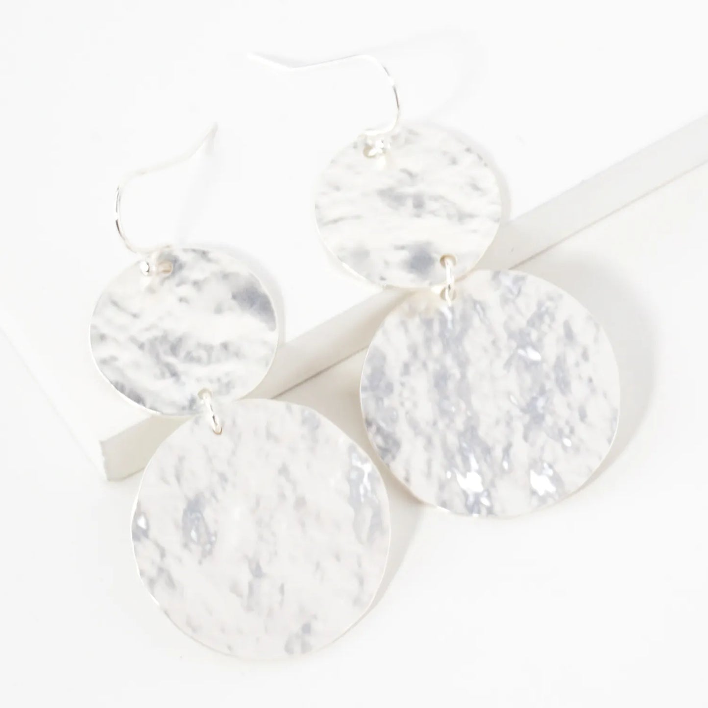 Hammered-Texture Double Circle Drop Earrings