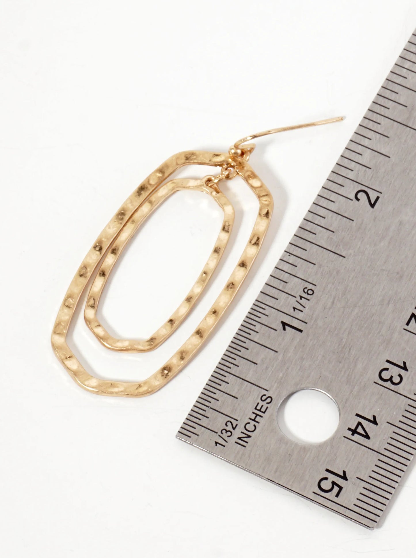 Hammered-Texture Double Hexagon Dangle Drop Earrings