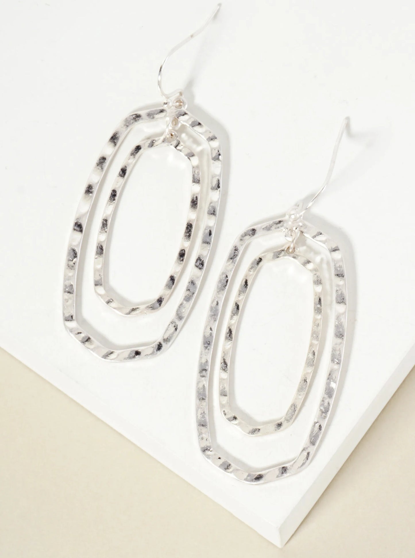 Hammered-Texture Double Hexagon Dangle Drop Earrings