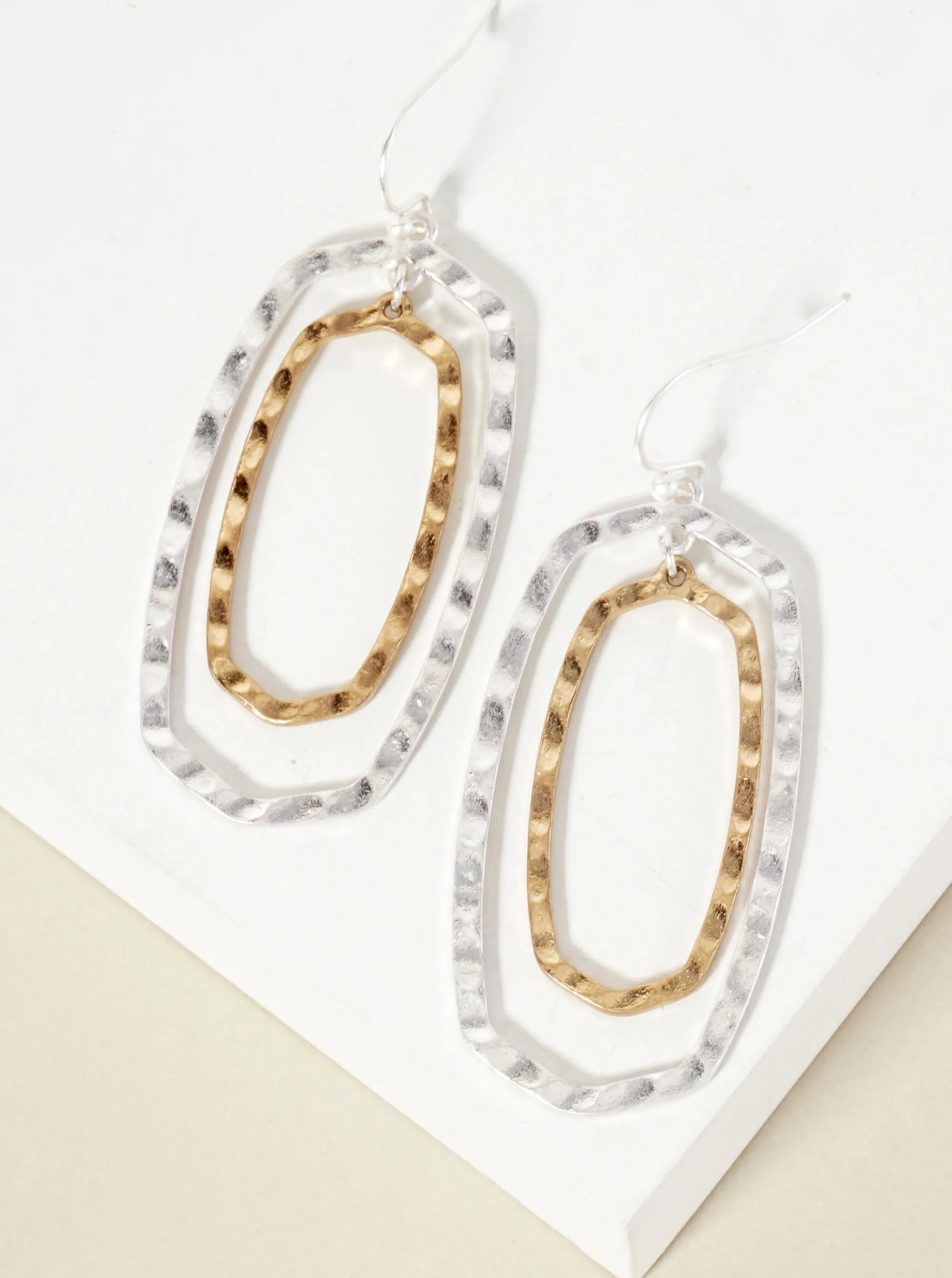 Hammered-Texture Double Hexagon Dangle Drop Earrings