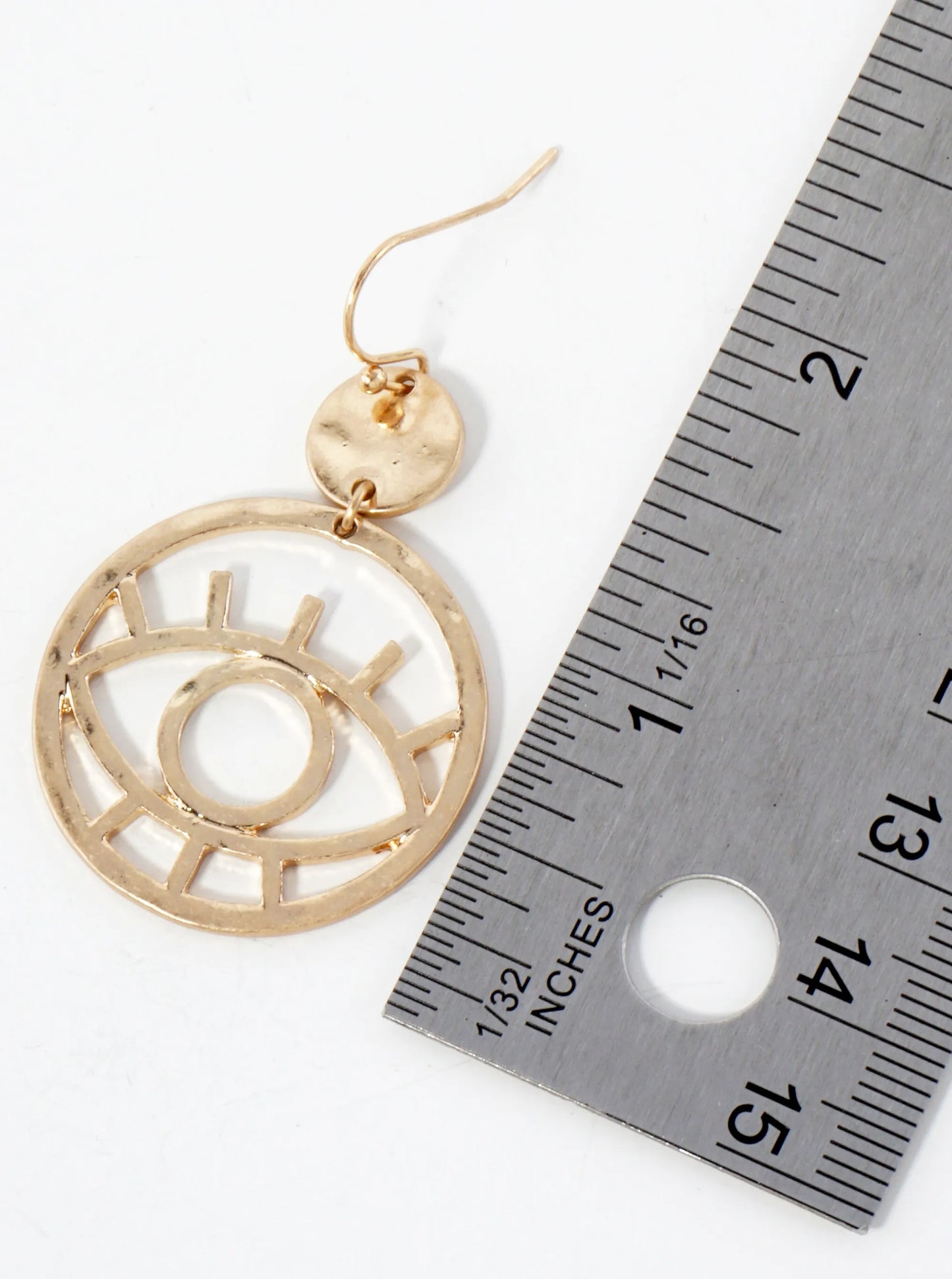 Hammered-Texture Evil-Eye Circle Drop Spiritual Dangle Earrings