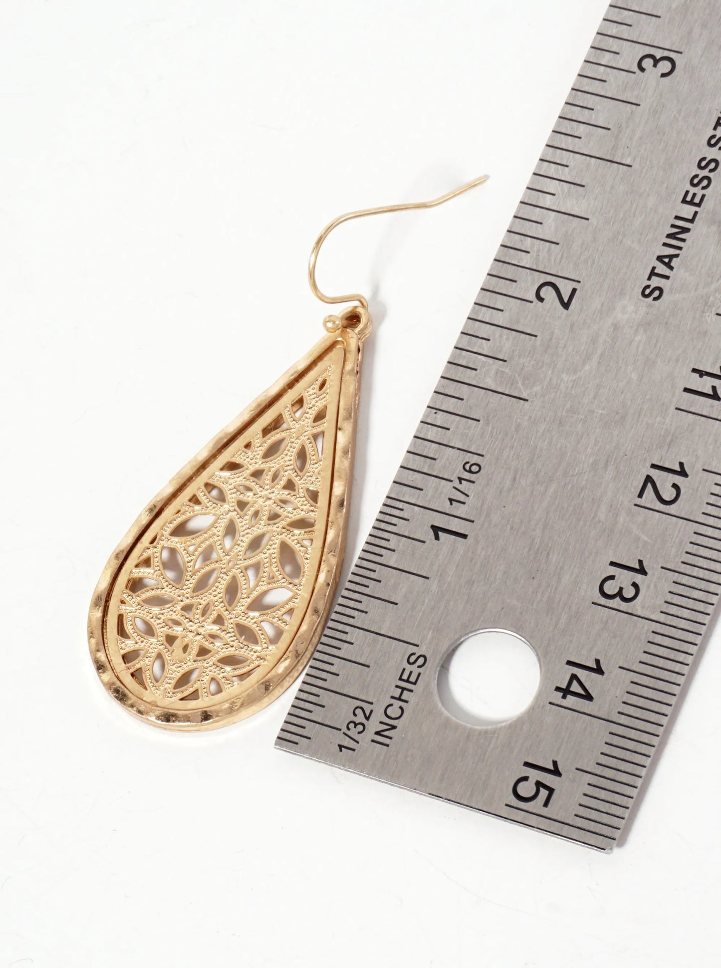 Hammered-Texture Filigree Teardrop Dangle Earrings
