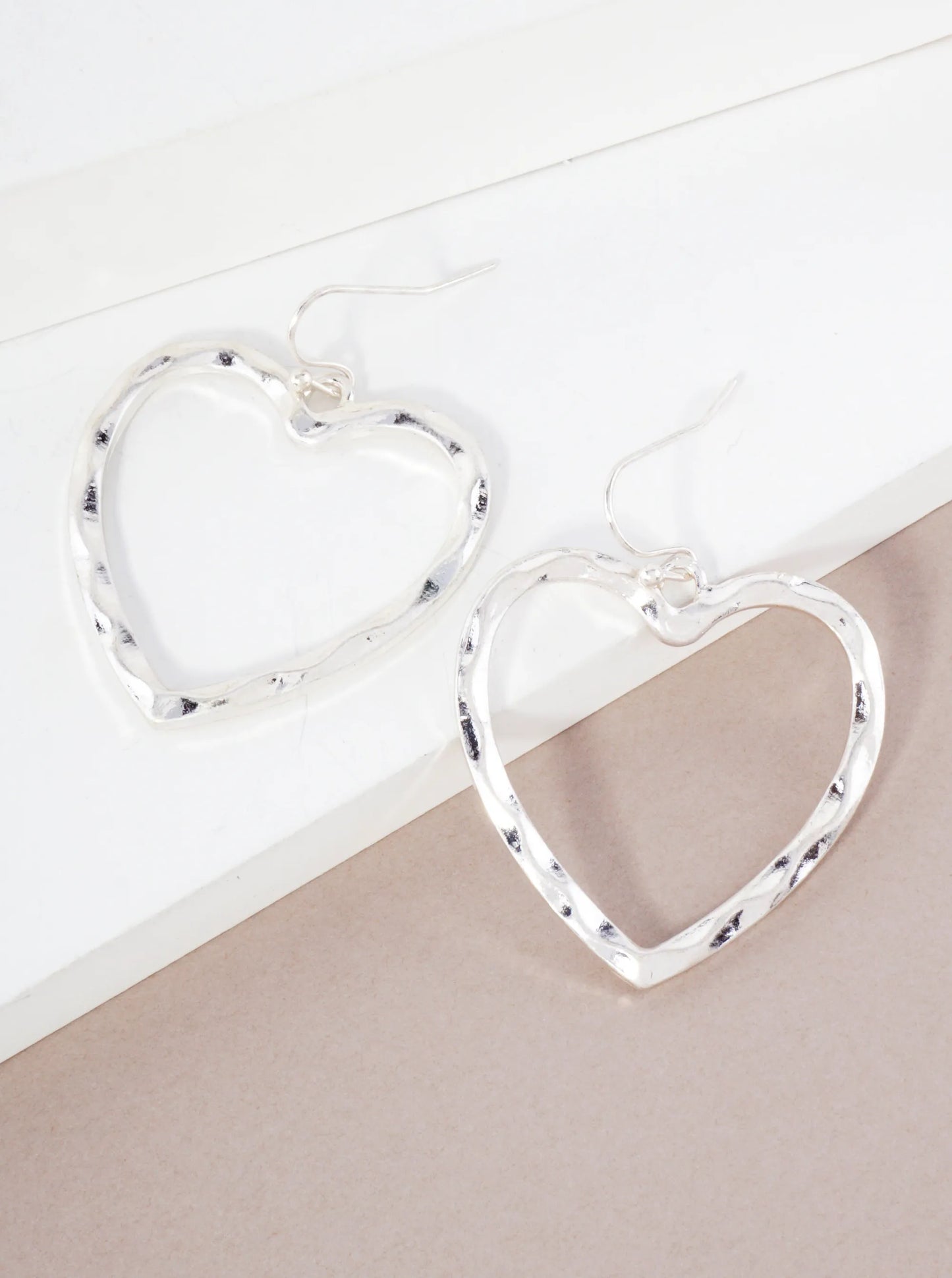 Hammered Texture Heart Shaped Dangle Earrings
