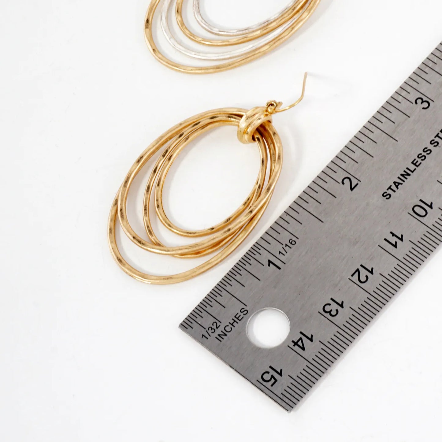 Hammered-Texture Layered Oval Drop Earrings