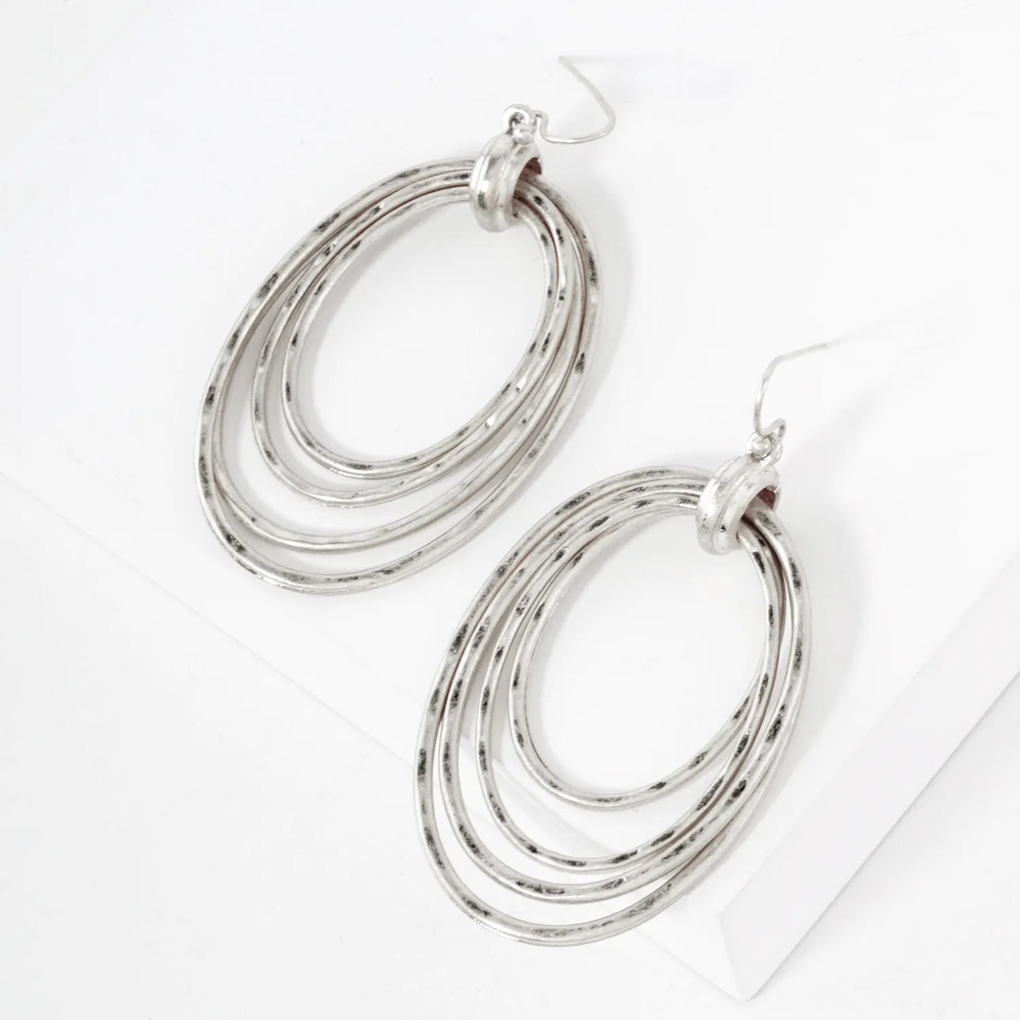 Hammered-Texture Layered Oval Drop Earrings