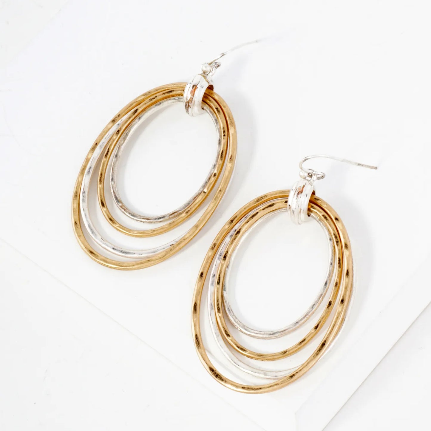 Hammered-Texture Layered Oval Drop Earrings