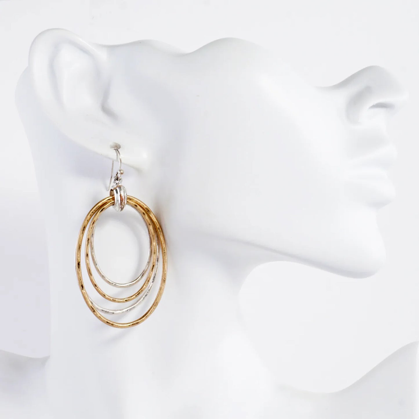 Hammered-Texture Layered Oval Drop Earrings