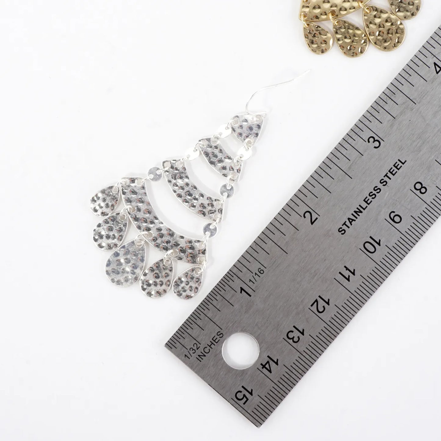 Hammered-Texture Linked Teardrop Chandelier Earrings