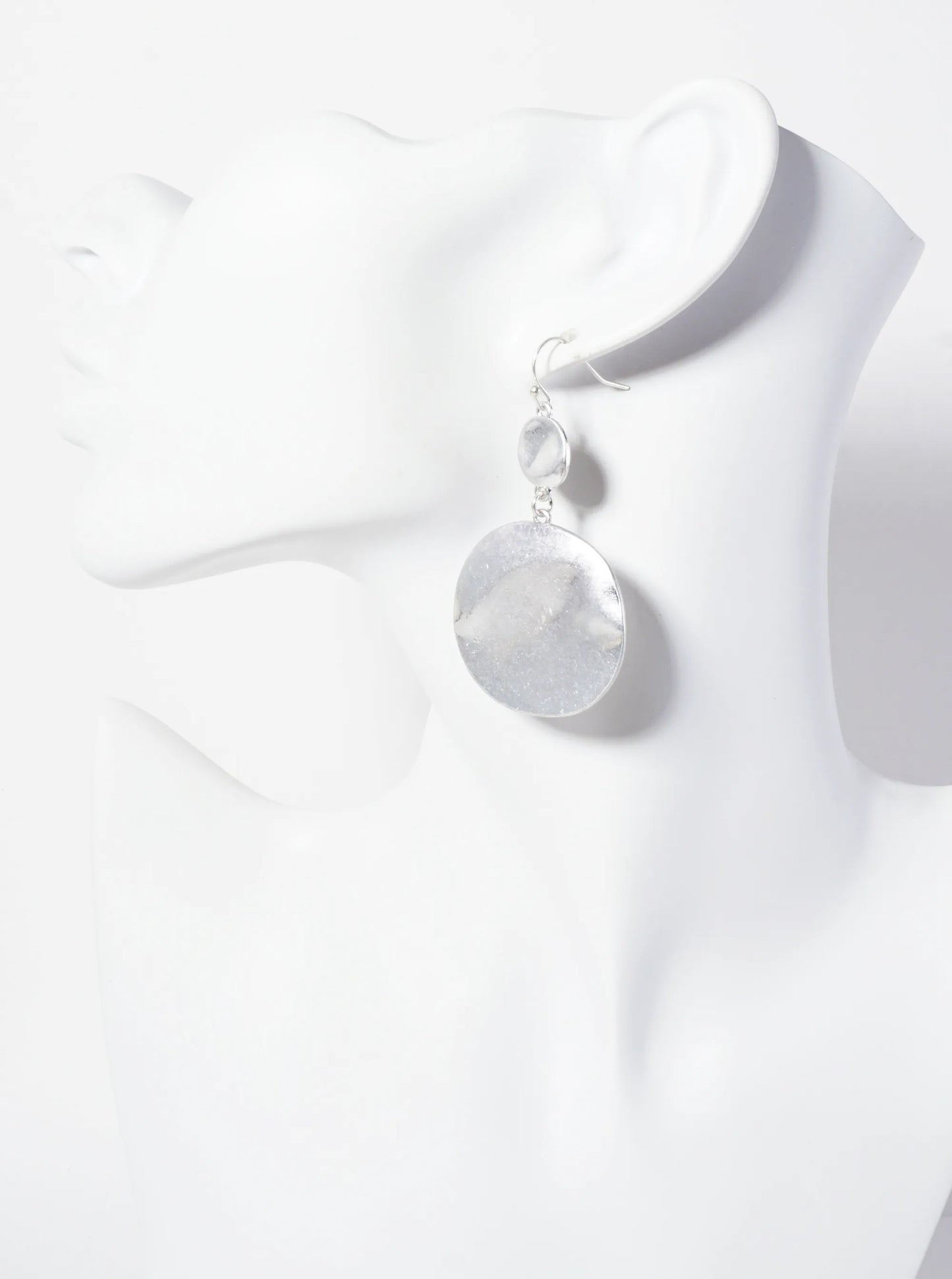 Hammered-Texture Metal Double Circle Drop Earrings