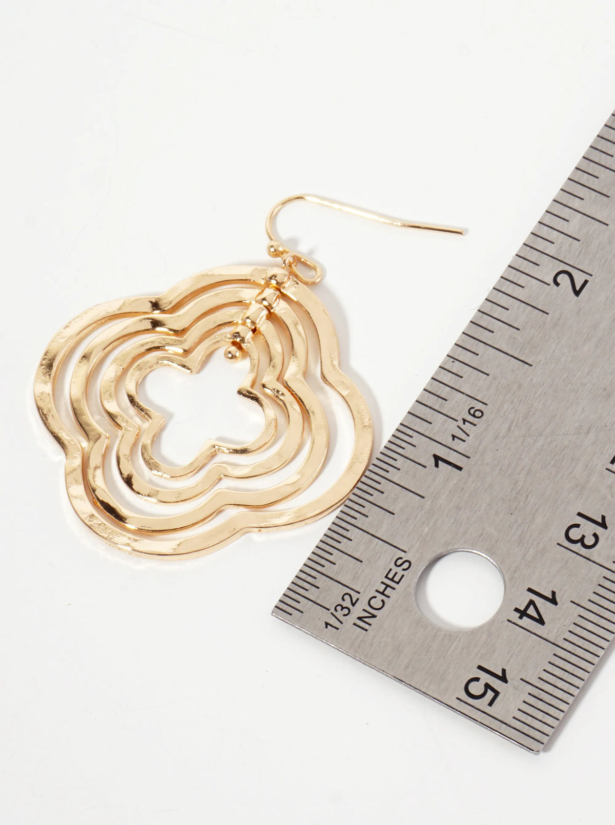 Hammered-Texture Metal Layered Quatrefoils Drop Dangle Earrings