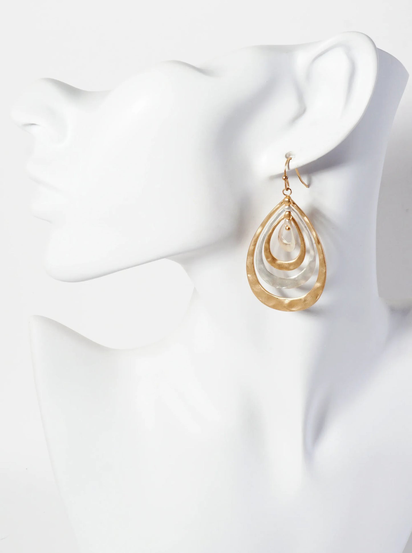 Hammered-Texture Metal Multi Teardrop Dangle Earrings