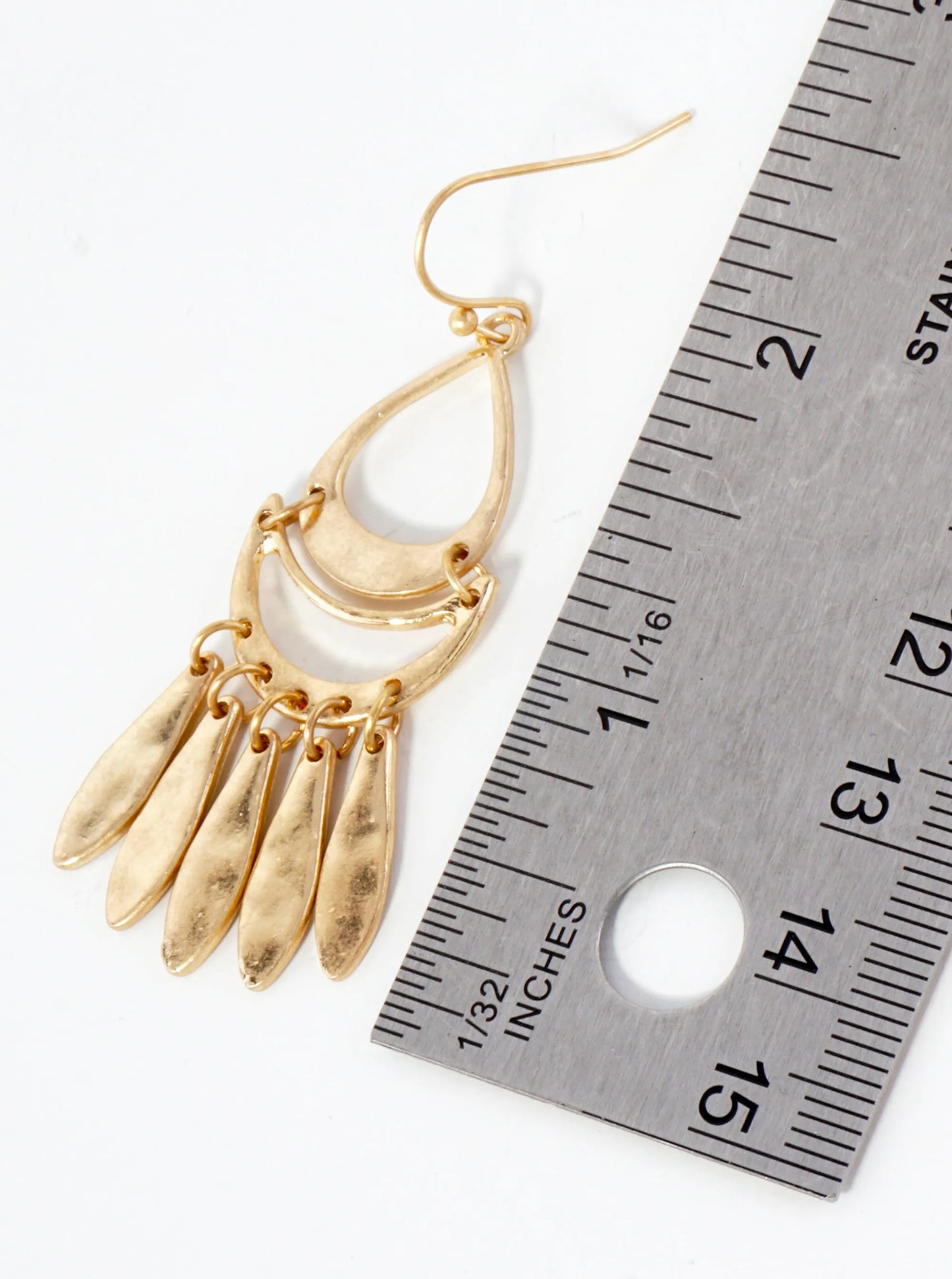 Hammered-Texture Metal Tassel Teardrop Earrings