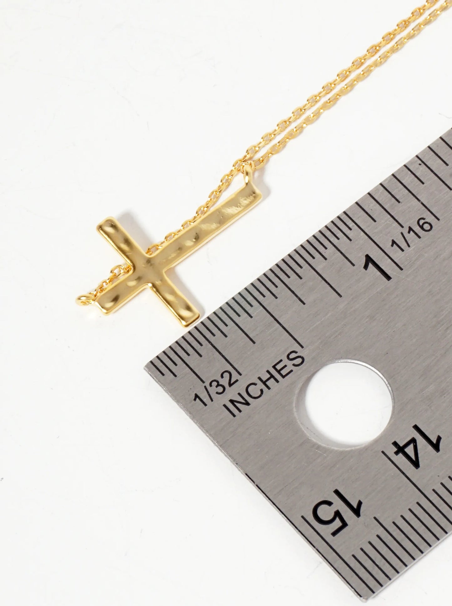 Hammered-Texture Sideways Cross Pendant 18K-Gold-Dipped Necklace