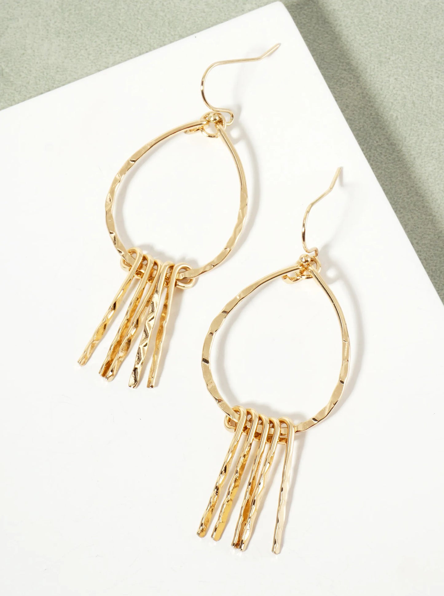 Hammered-Texture Teardrop Dangle Earrings With Bar Drop