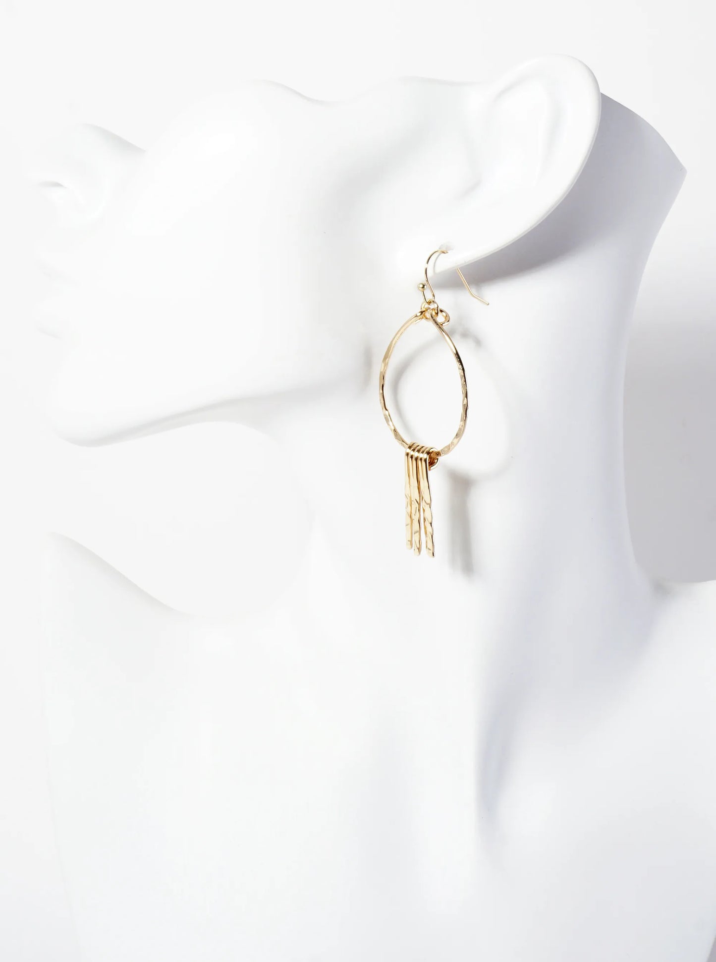 Hammered-Texture Teardrop Dangle Earrings With Bar Drop
