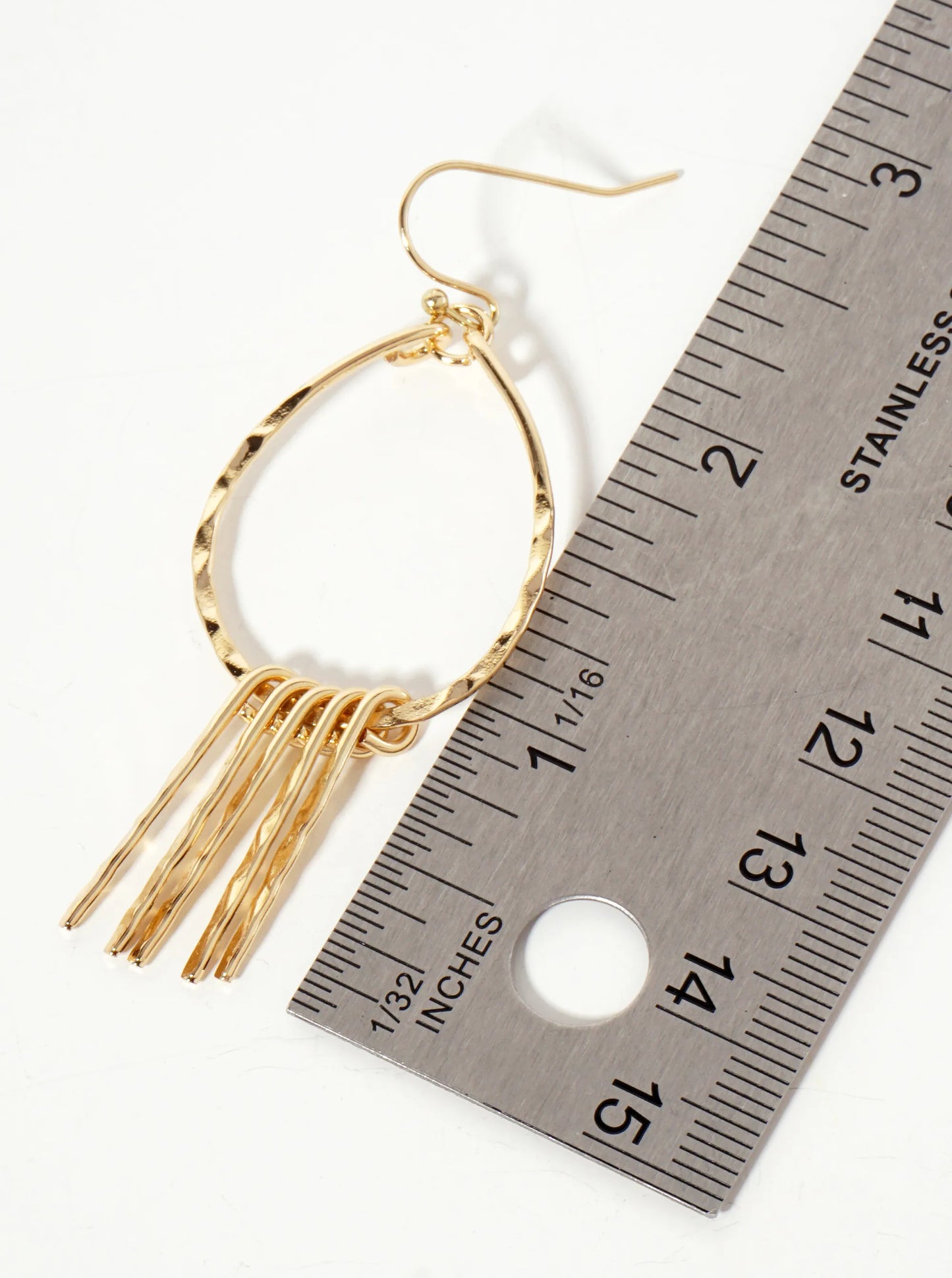 Hammered-Texture Teardrop Dangle Earrings With Bar Drop